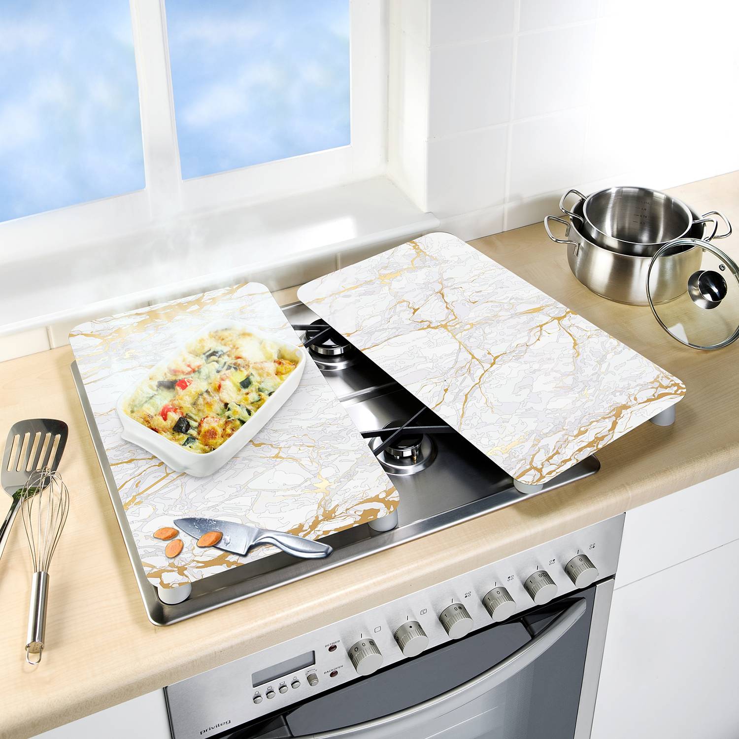 Abdeckplatten Marmor Gold (2er-Set) Glas Weiß