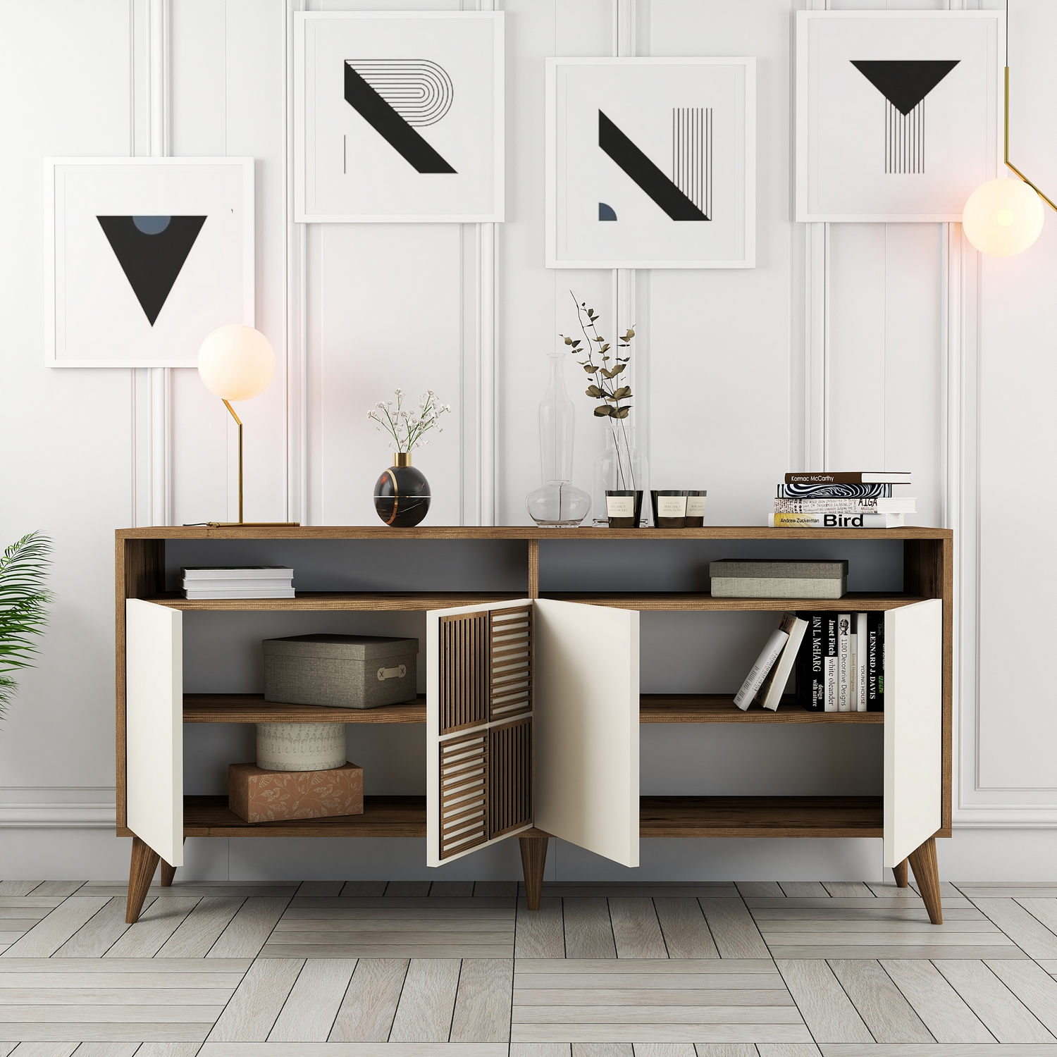 Milan Sideboard Walnussbraun Creme 160cm