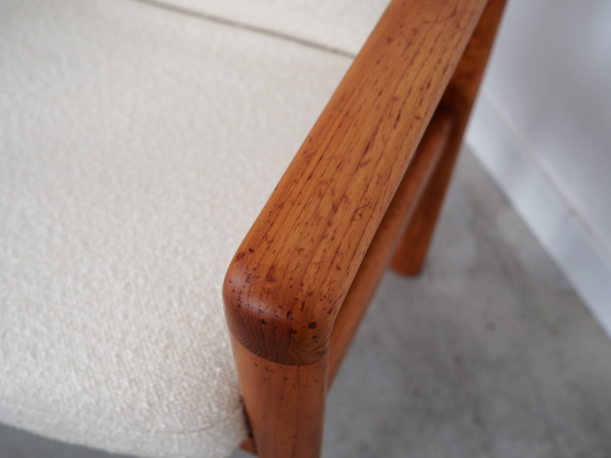 Vintage Chair Teak Wood Textile White 1970s