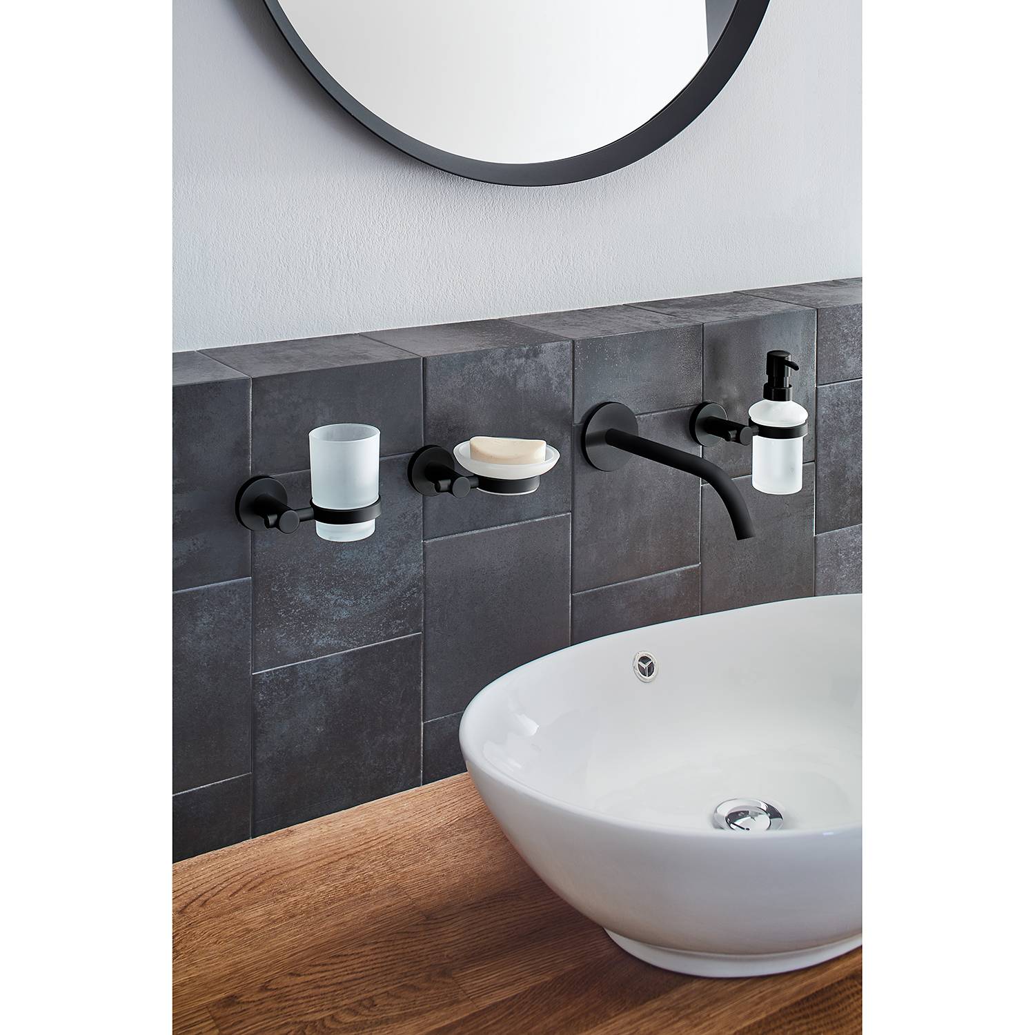 Seifenschale Apollo Nero Aluminium Glas Milchglas
