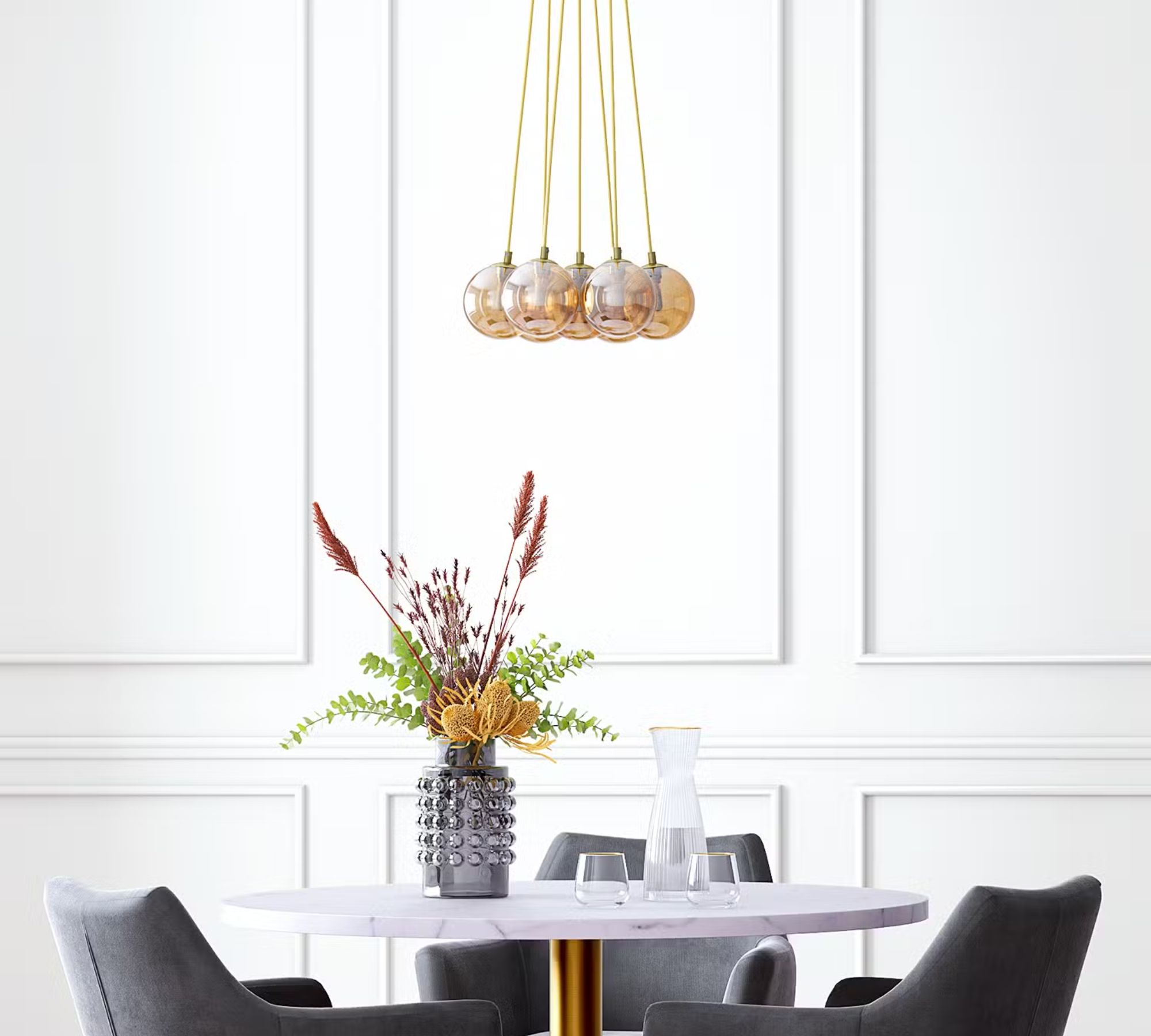 Pendant lamp 7-light glass metal gold
