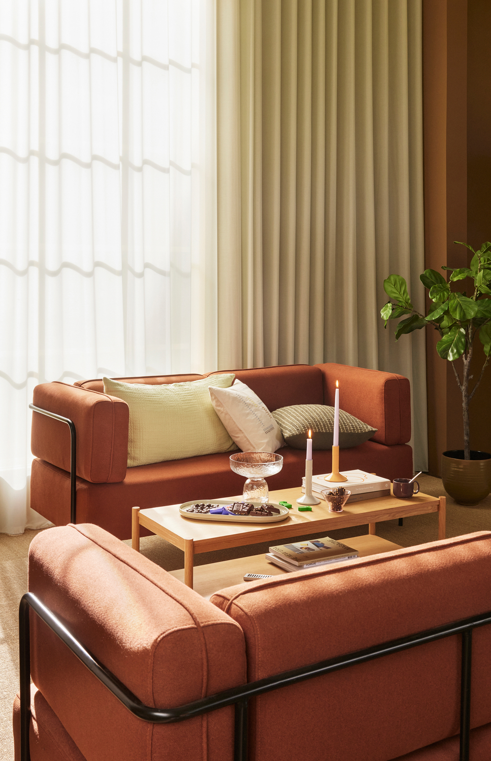 Block Sofa 2-Seater Red-brown