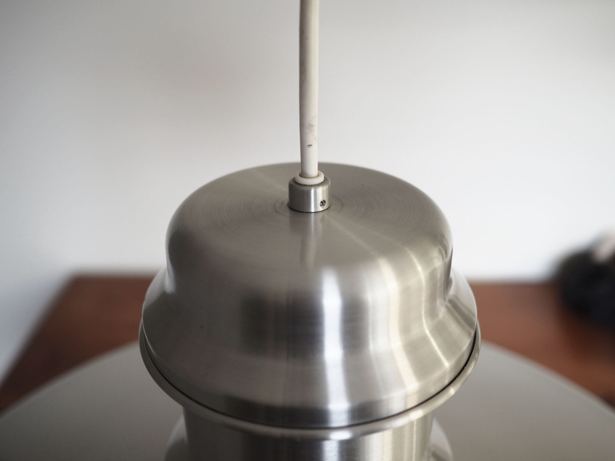 Lampada a sospensione vintage in metallo argento anni '70