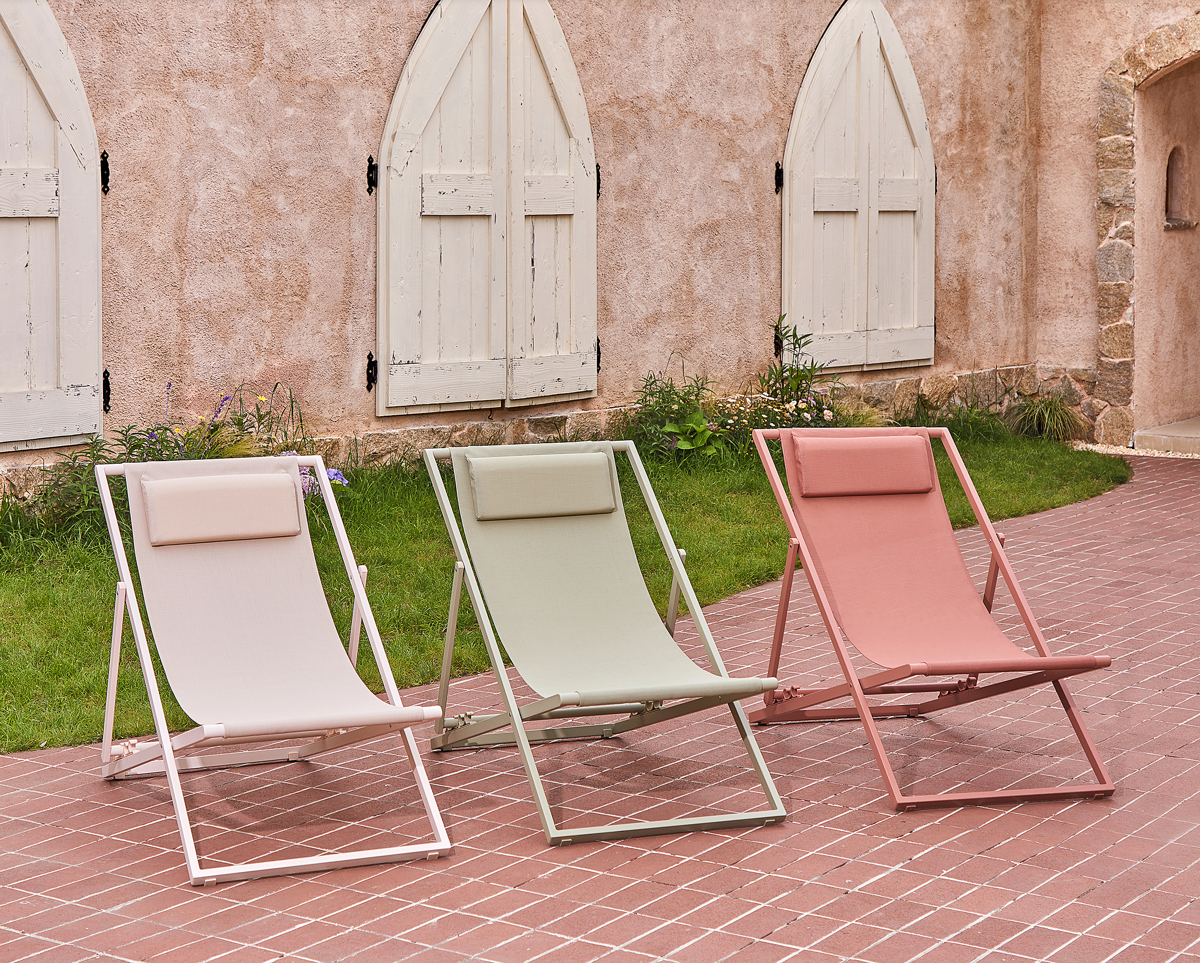 Deck chair Nivi set of 2 steel terracotta