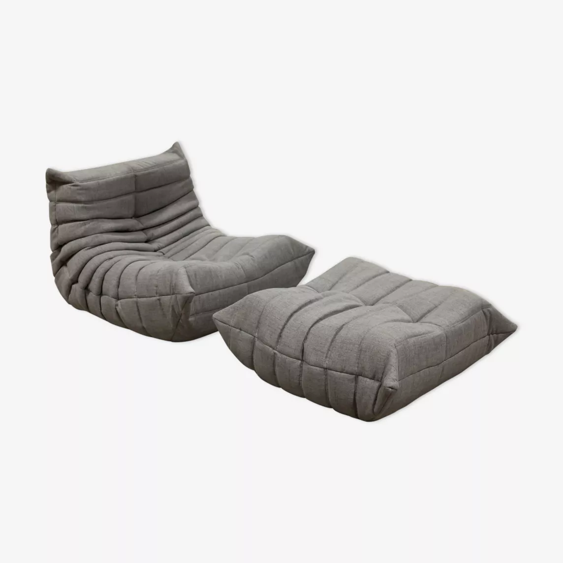 Set Poltrona e Pouf Togo Tessuto Grigio Caldo