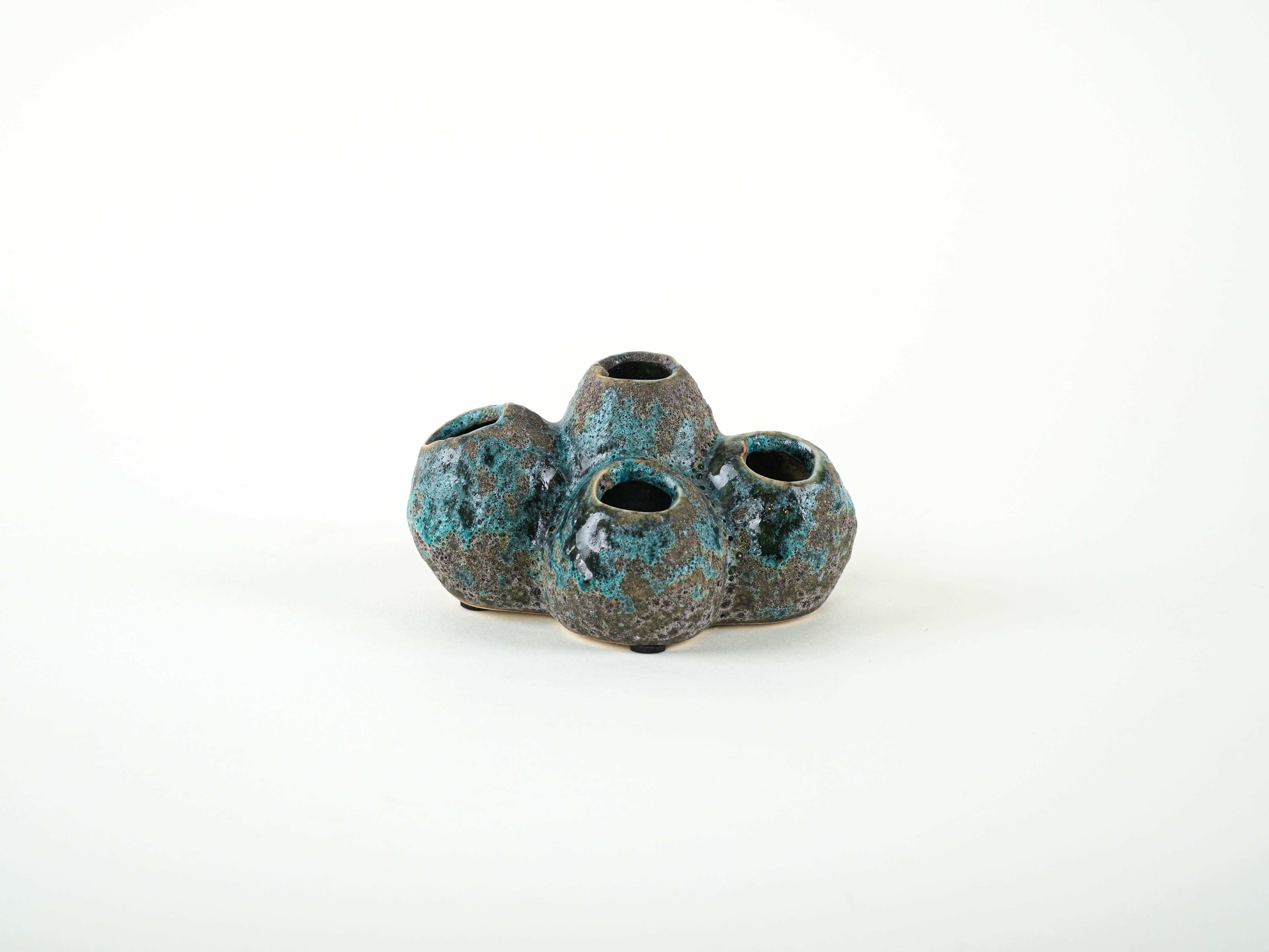 Flower Frog Vase Ceramic Turquoise 1960s