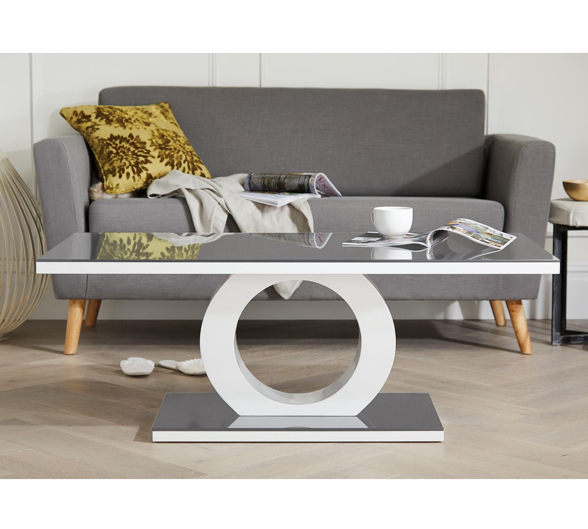 Couchtisch Holz Glas Grau