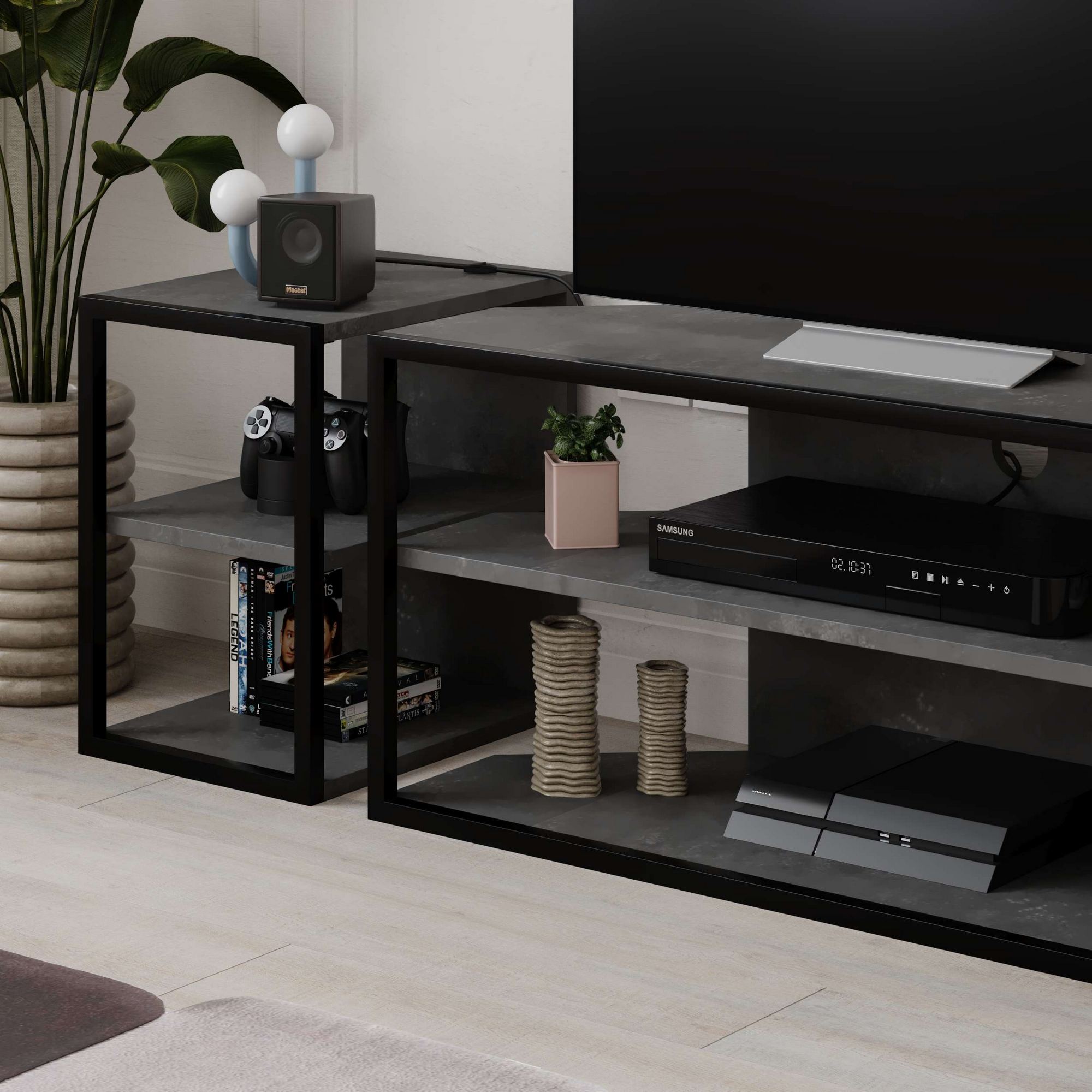 Echo Mobile basso impiallacciato in legno retrò grigio