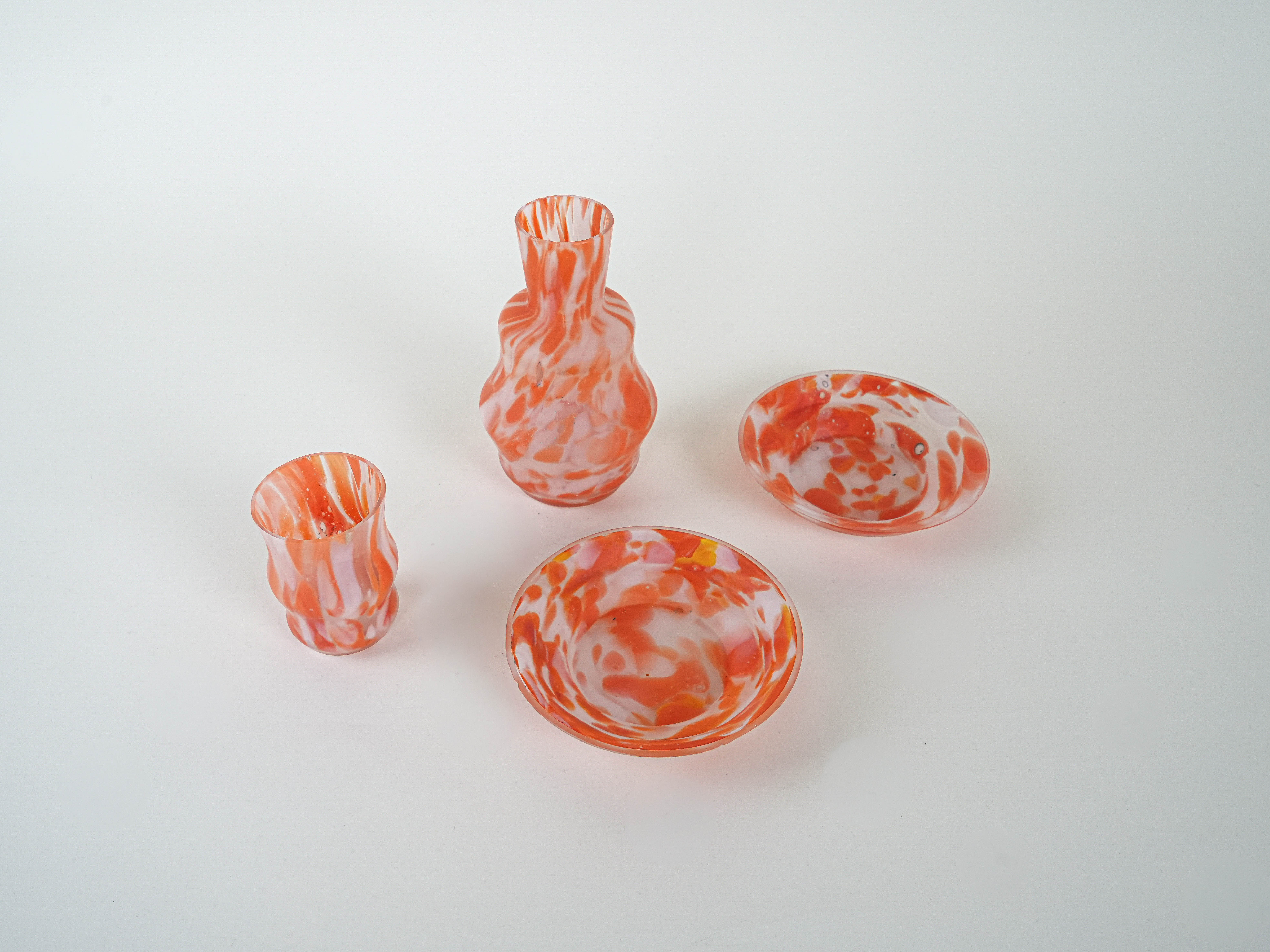 Glass object set Orange 1970s