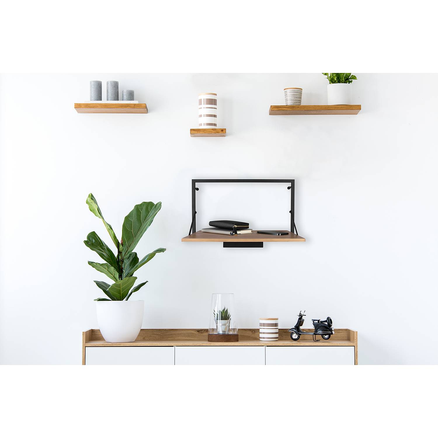 Wall shelf Legno I Incl. Lighting Black