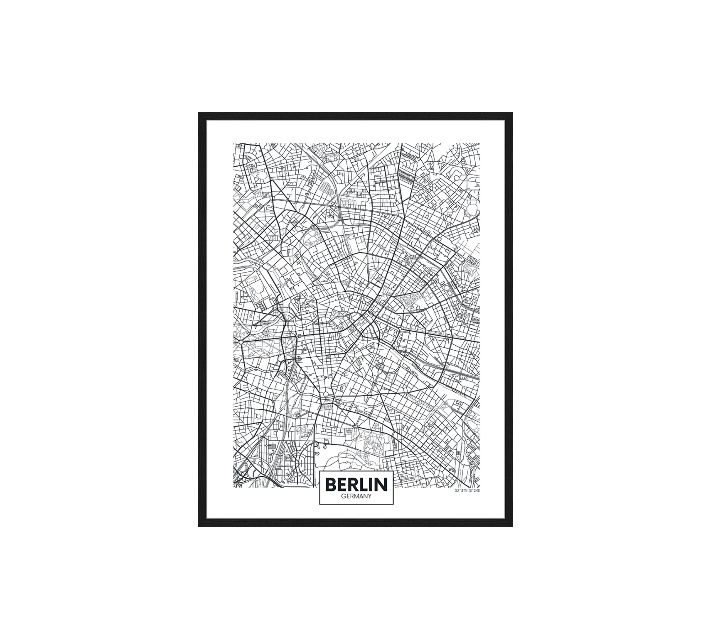 Berlin map Kunstdruck mit Rahmen Mehrfarbig