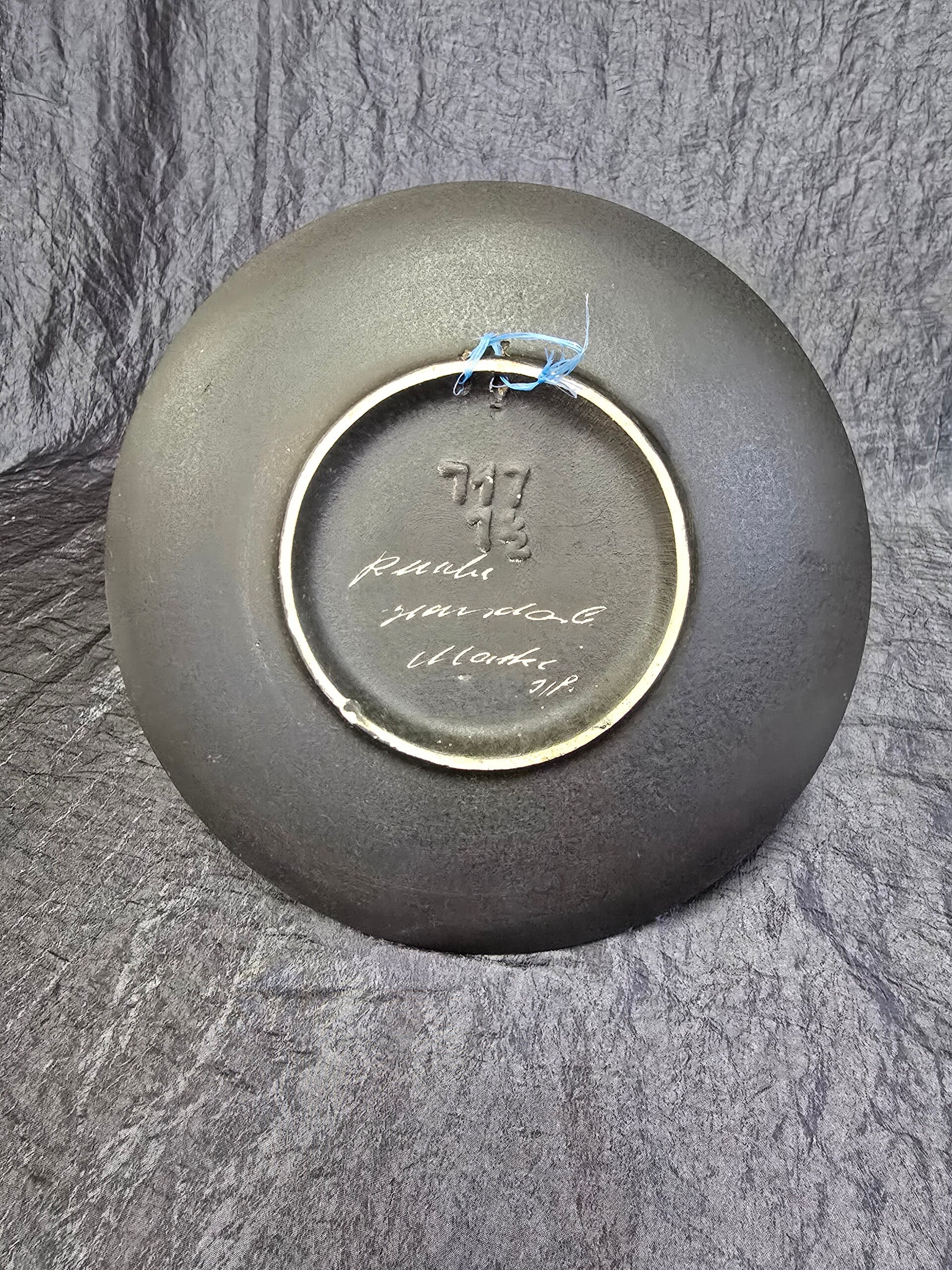 Vintage Keramik Wandteller Gesicht Weiß Gold