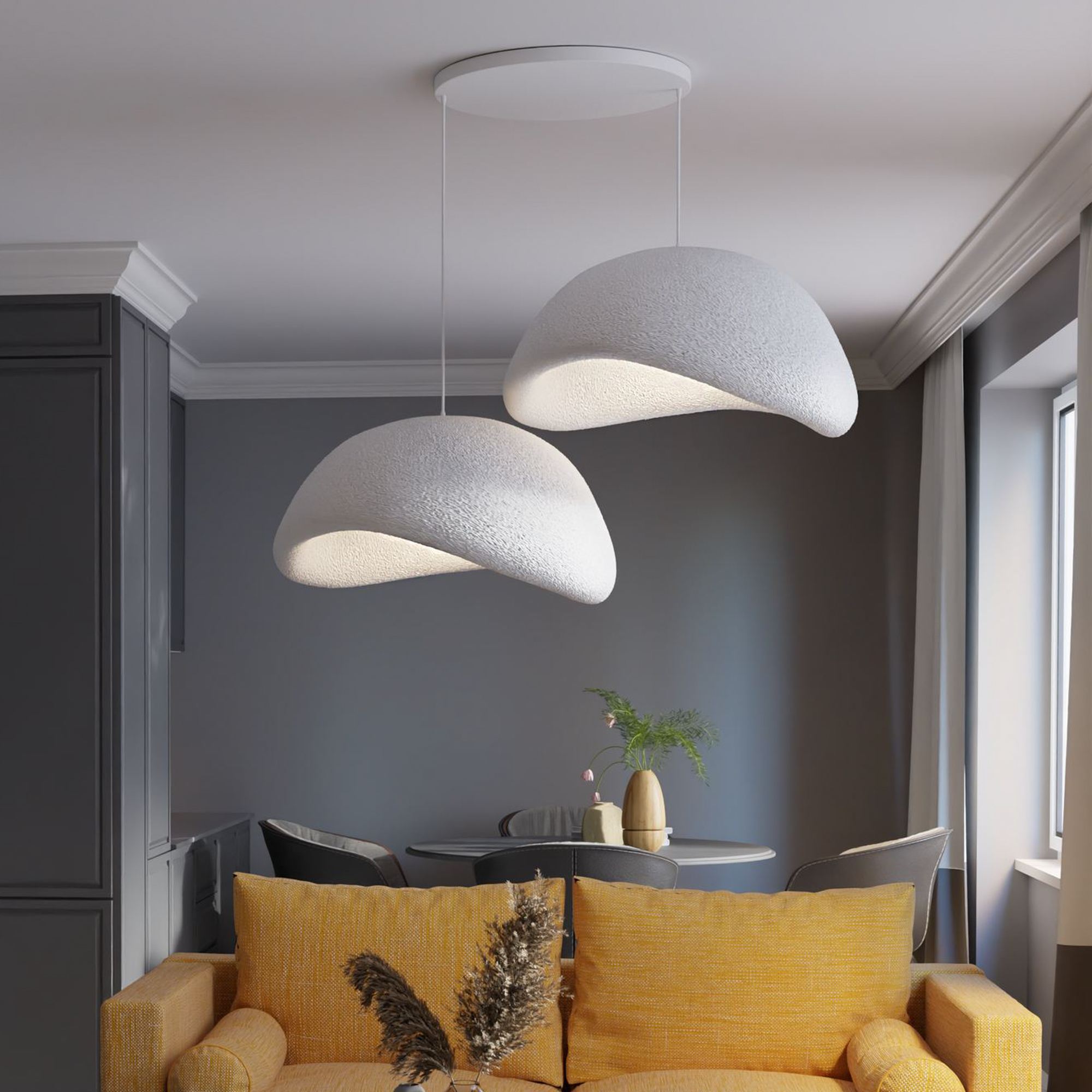 2-Flammig Wabi Sabi Driftgrains Pendelleuchte Weiß