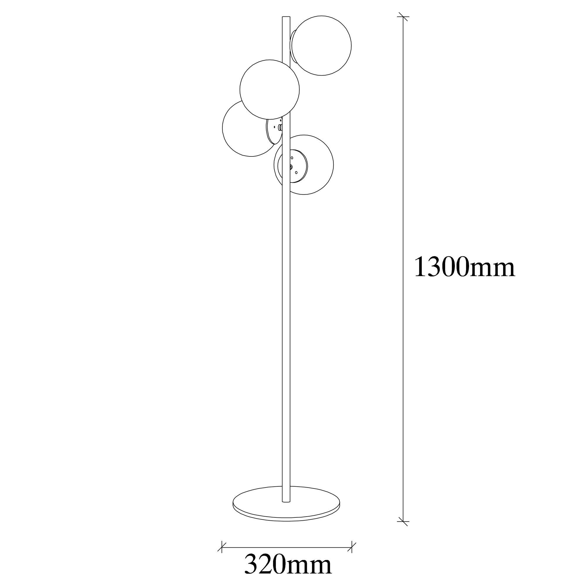 Stehleuchte 4 Glaskugeln Metall Gold 130cm