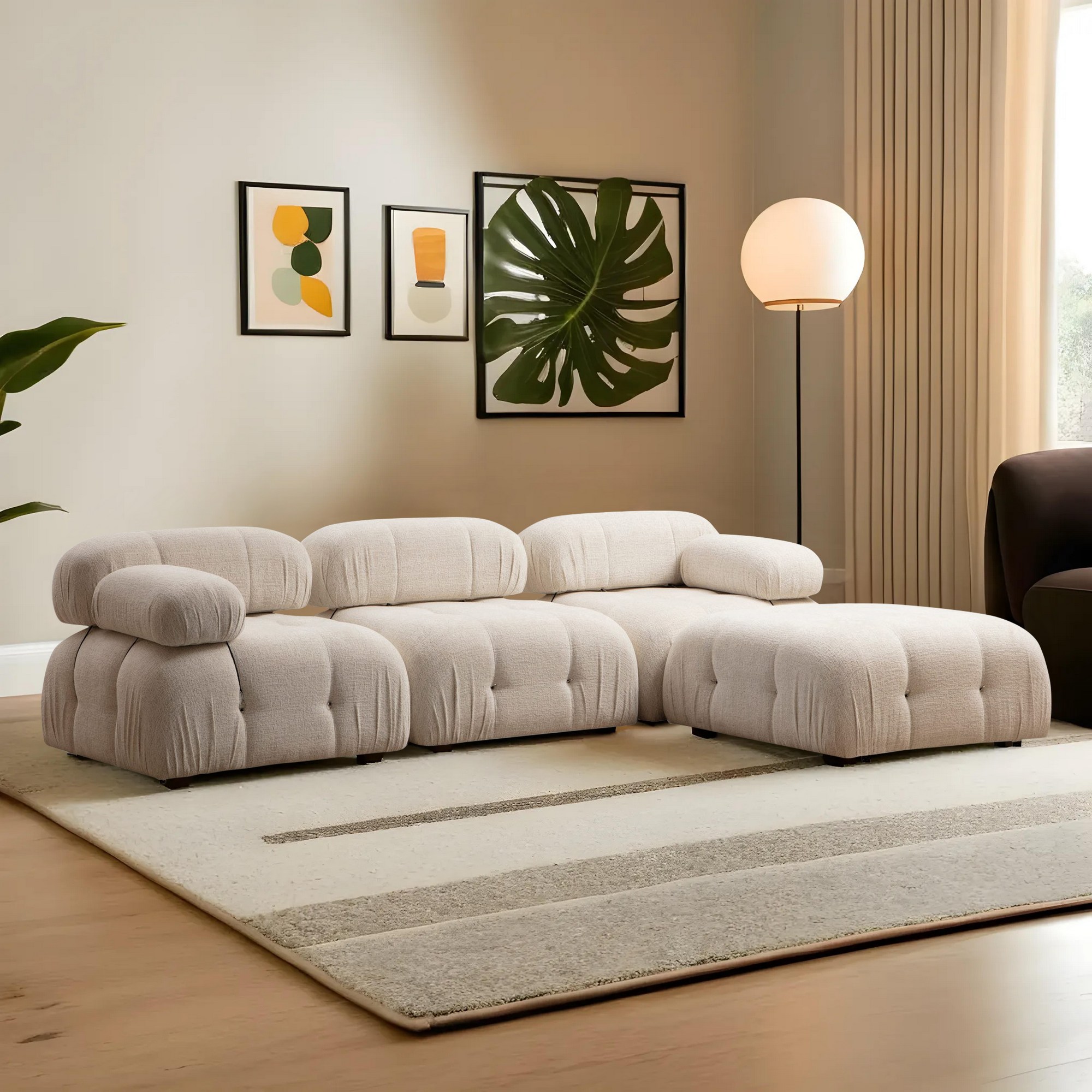 Sofa Récamiere Rechts Bouclé Creme