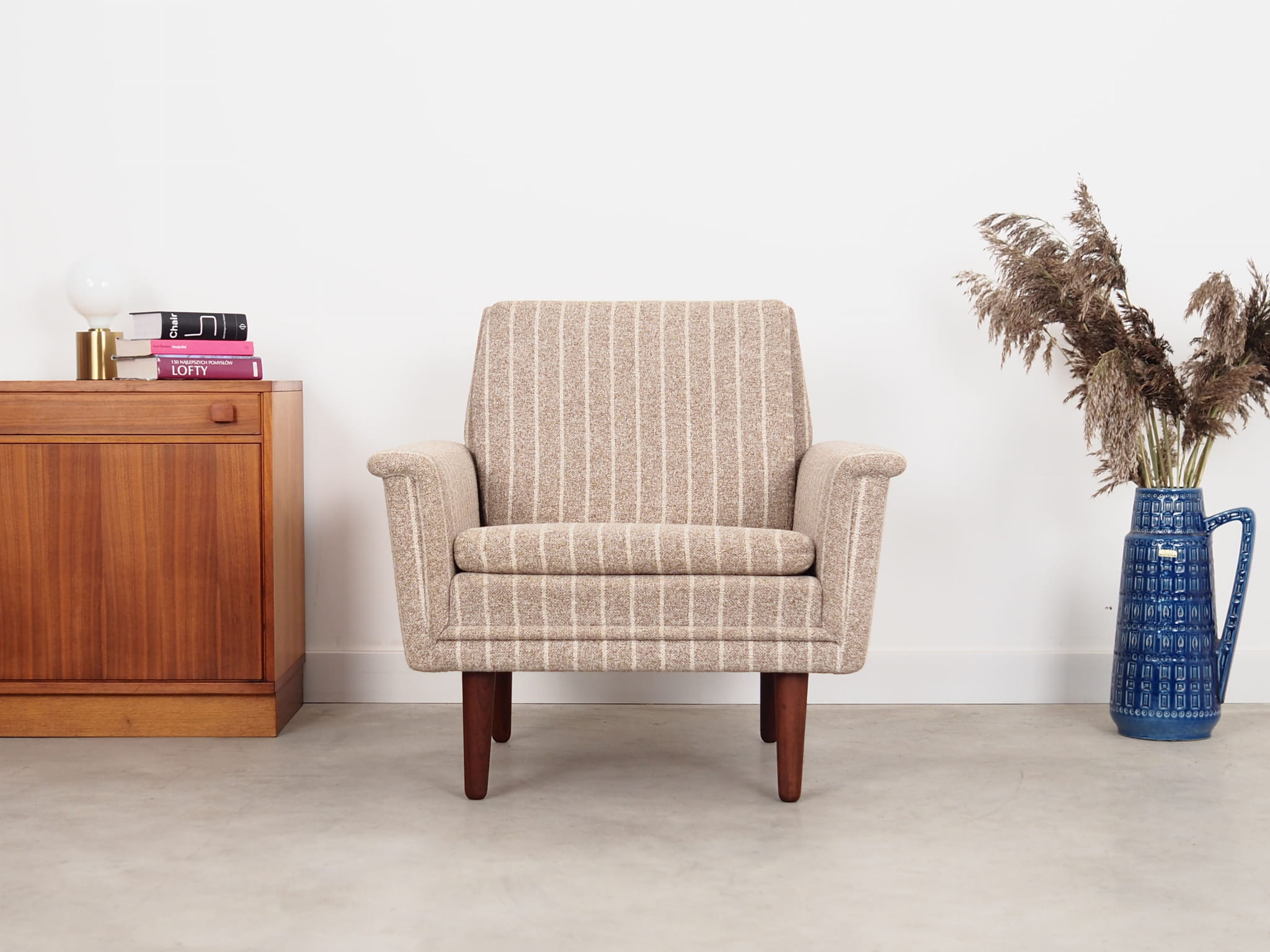 Vintage Chair Teak Wood Textile Grey 1970s