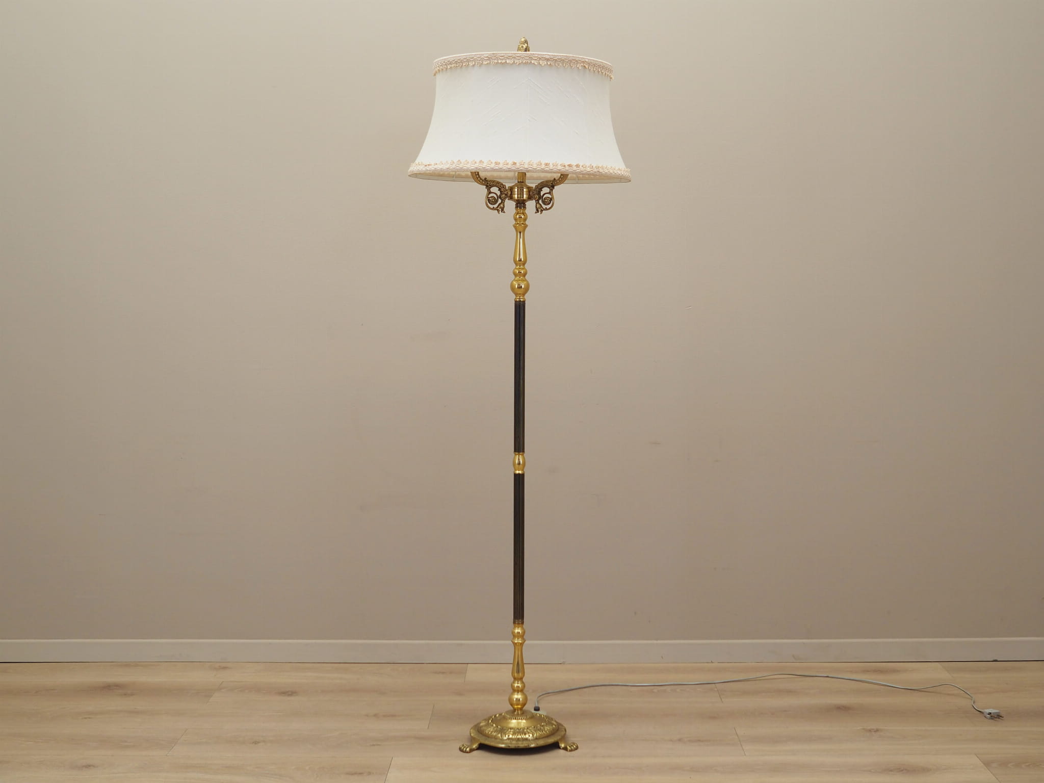 Vintage floor lamp Metal Fabric White 1970s