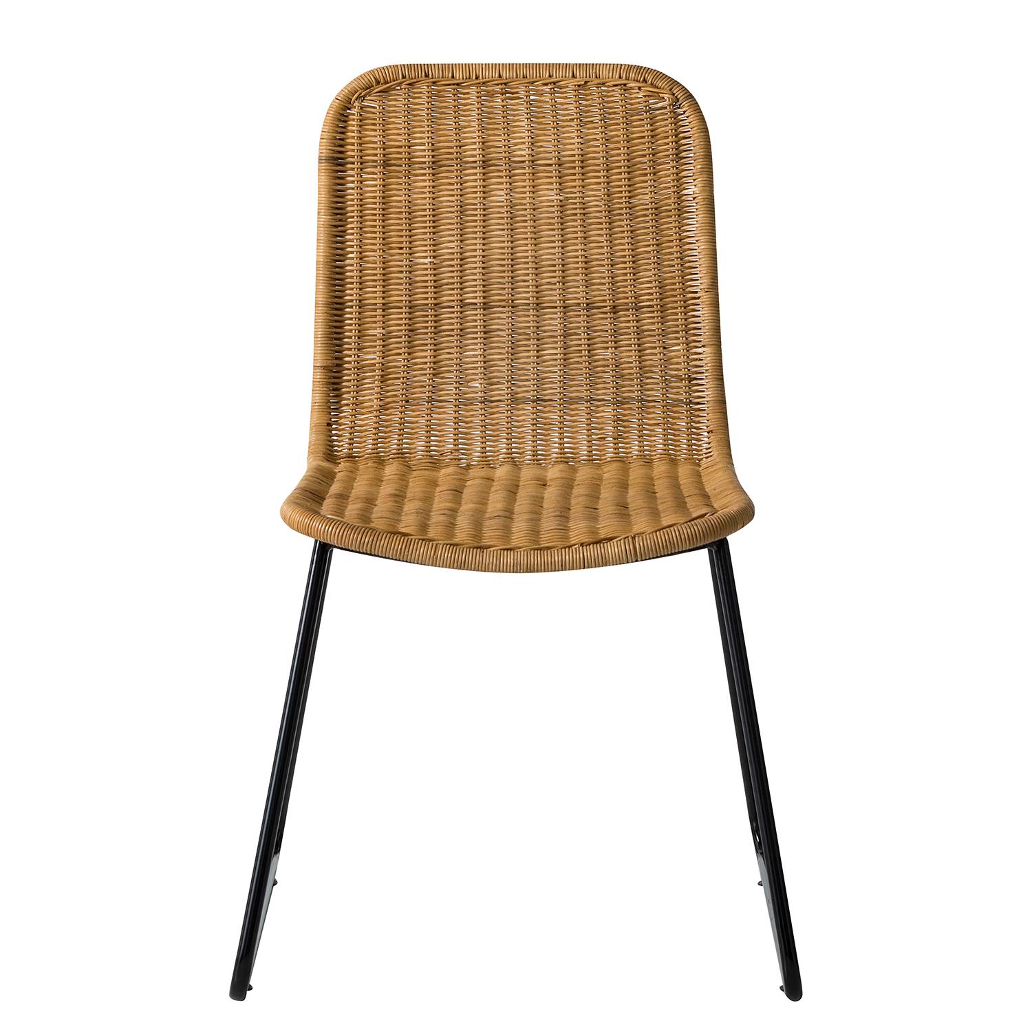 2x Esszimmerstuhl Vuna Rattan Metall Natur Schwarz