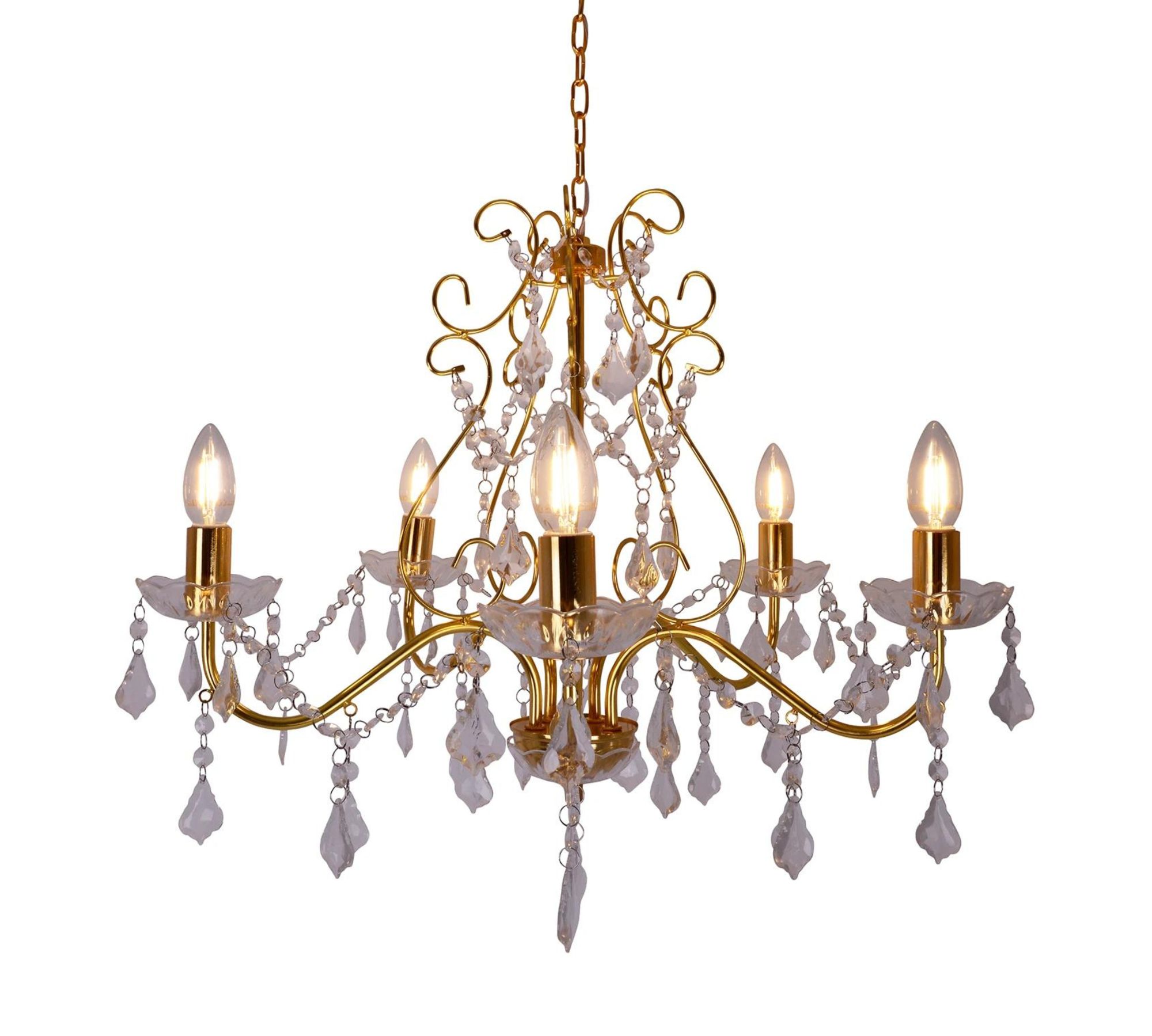 Kronleuchter 5-flammig Glas Aluminium Gold