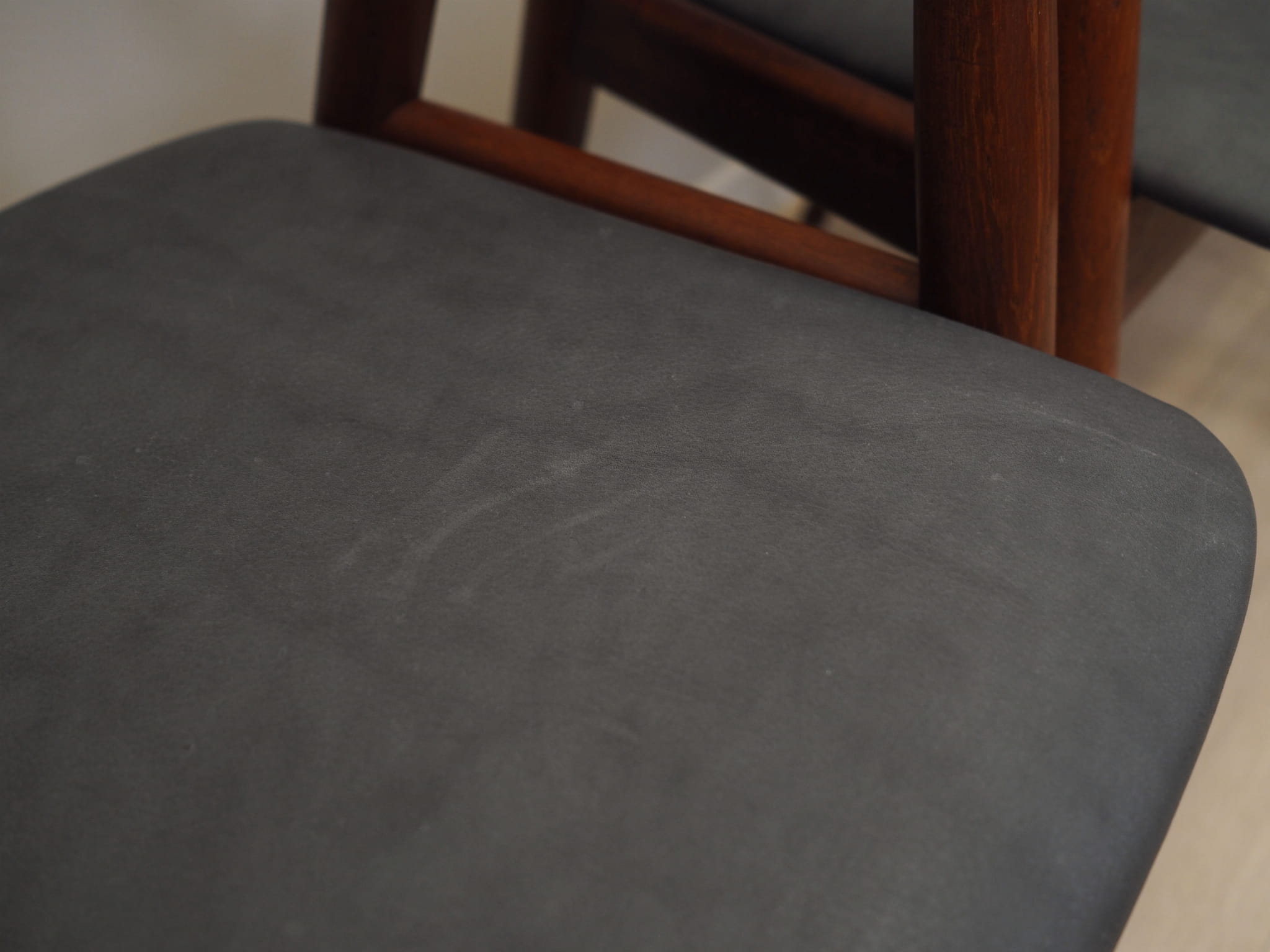4x Vintage Chair Teak Wood Leather Gray 1960s