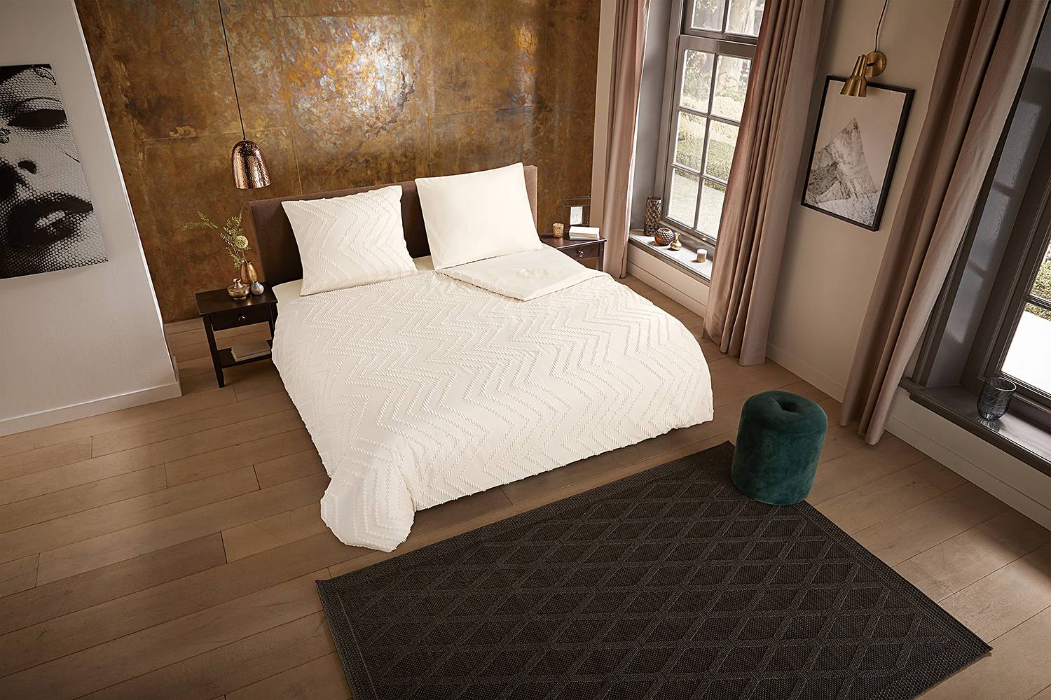 Zigzag Bettwäsche Microfaser Creme 155 x 220cm