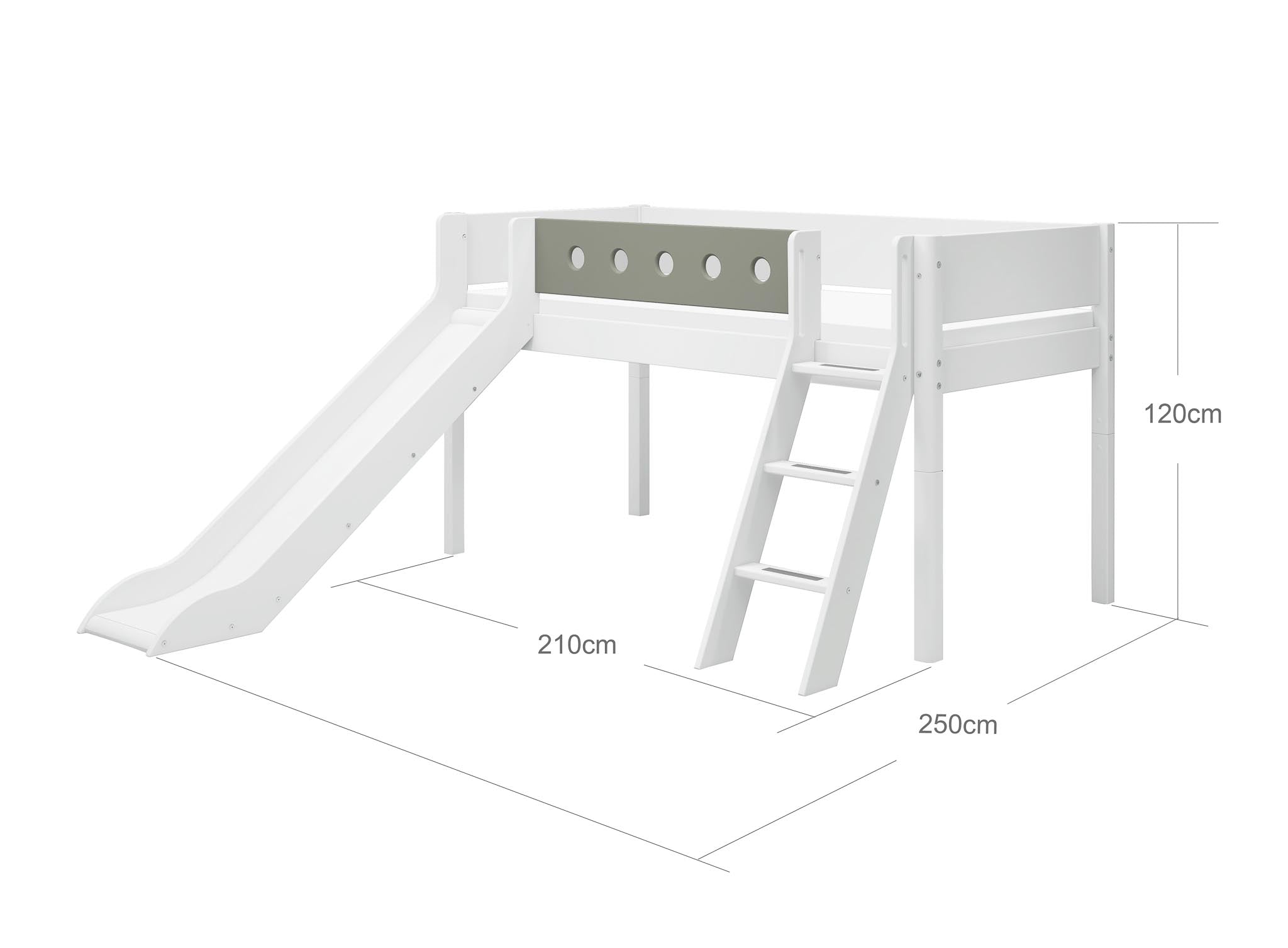 Mittelhohes Bett mit Schräger Leiter und Rutsche Holz Weiß