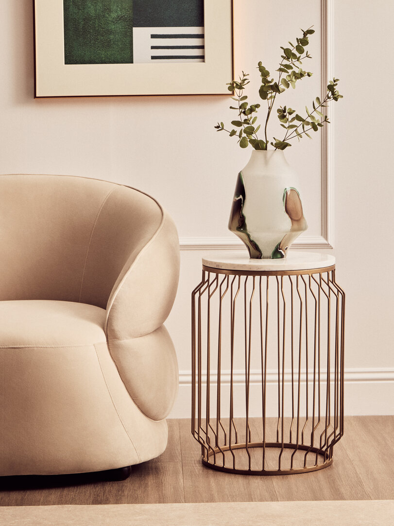 Shalimar Side Table Marble Gold White