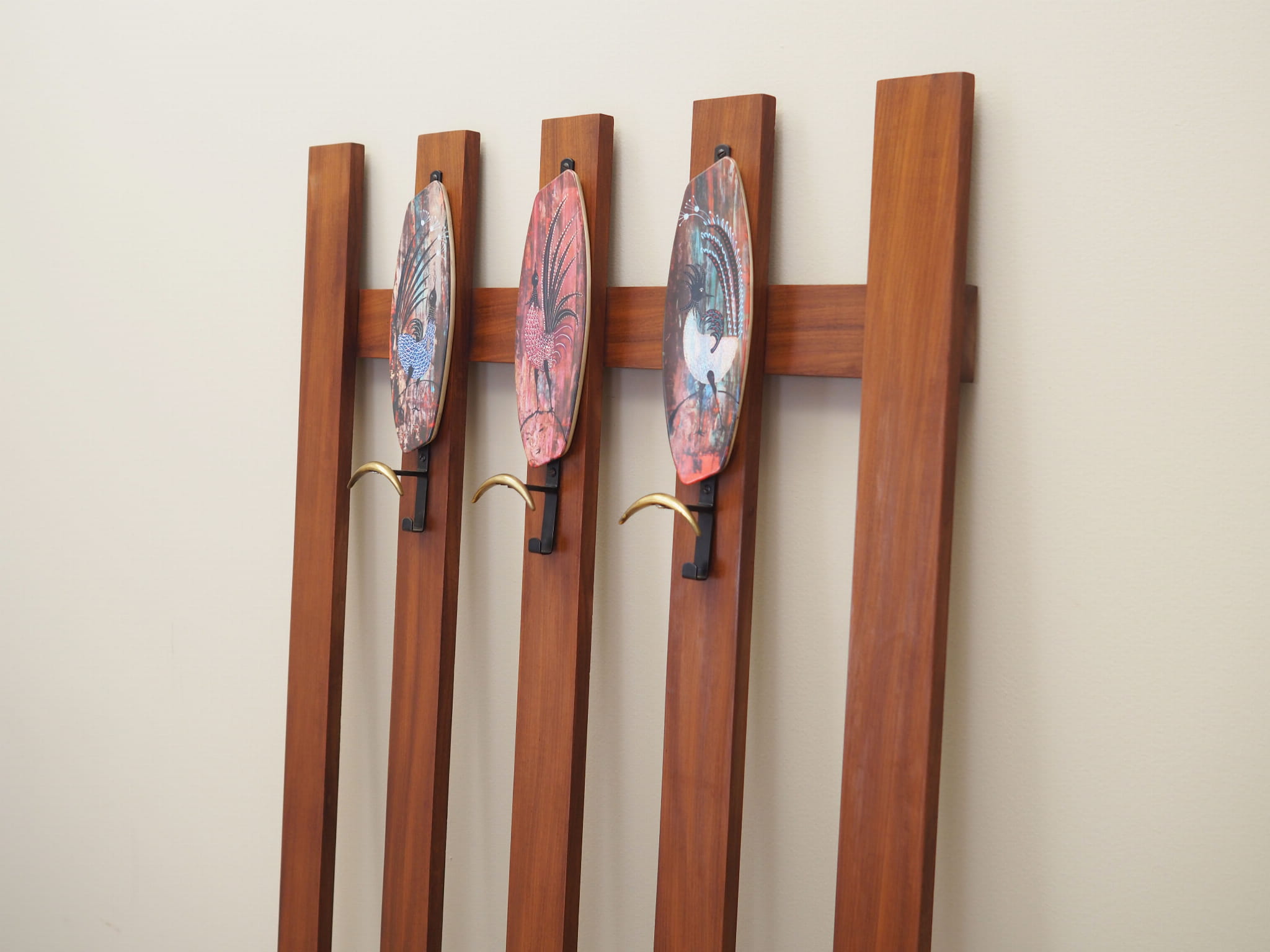 Teak wall coat rack 1970s