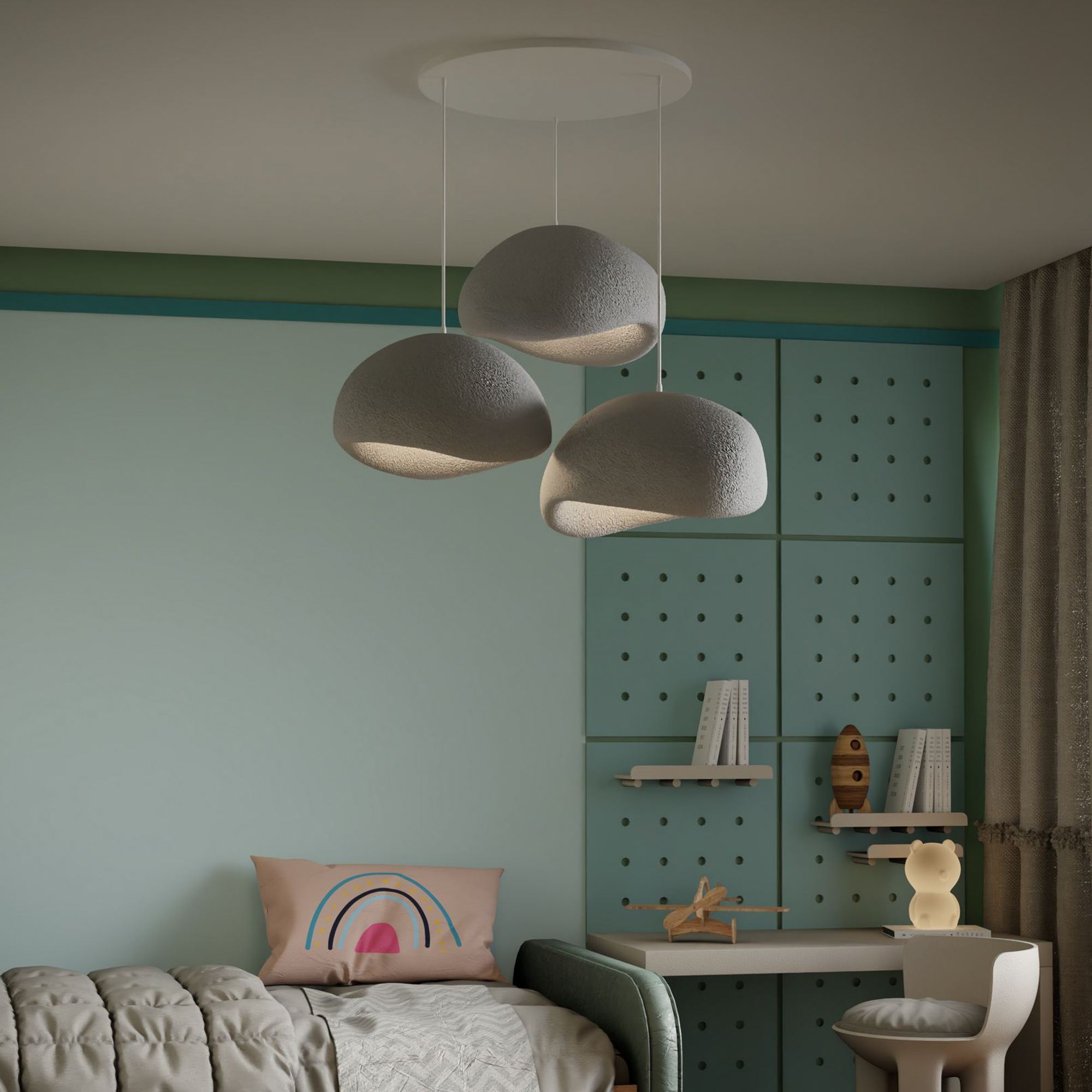 3-Flammig Wabi Sabi Haze & Hues Pendelleuchte Beton Grau