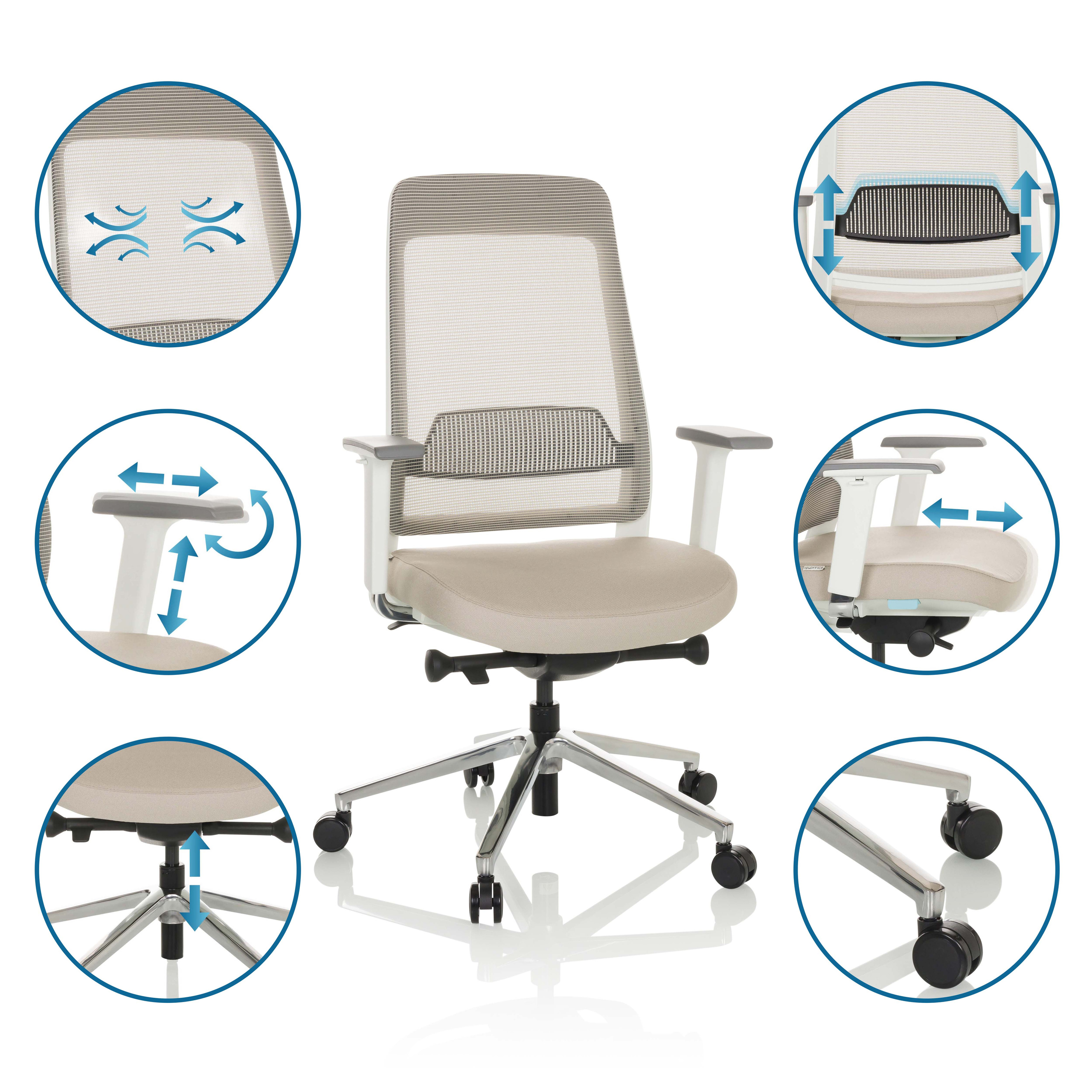 CHIARO T2 WHITE Bürostuhl Netzstoff Grau