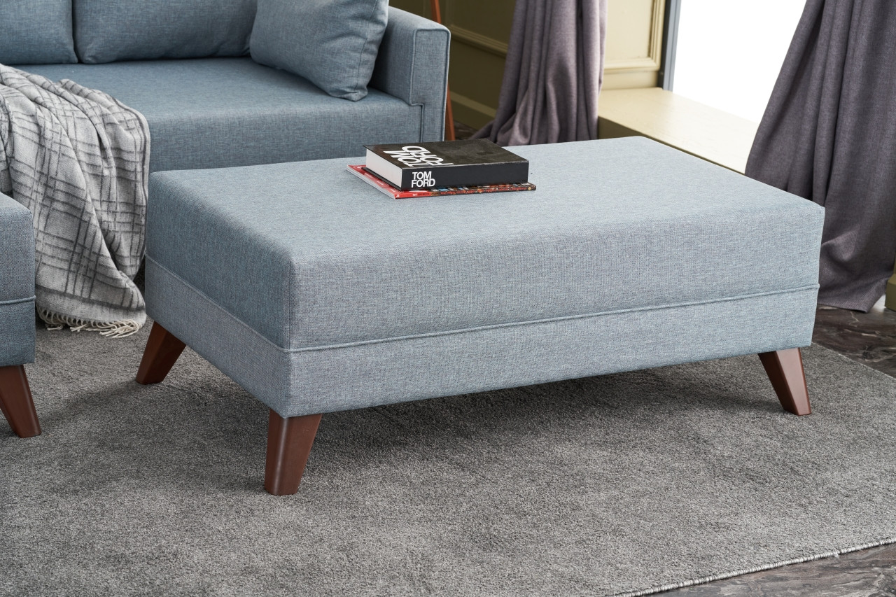 Bella Sofa Récamiere Links mit Hocker Blau