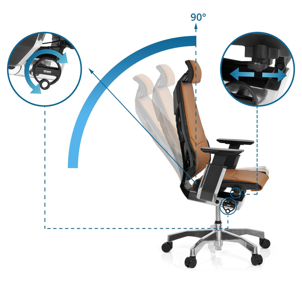 GENIDIA PRO Bürostuhl mit Rollen Leder Hellbraun