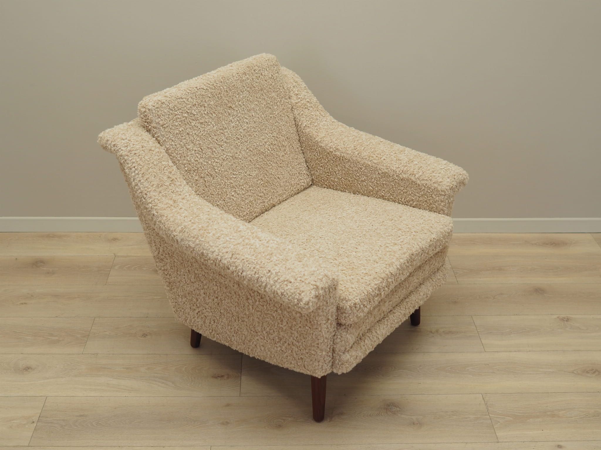 Poltrona Vintage Tessuto Legno Beige Anni '70