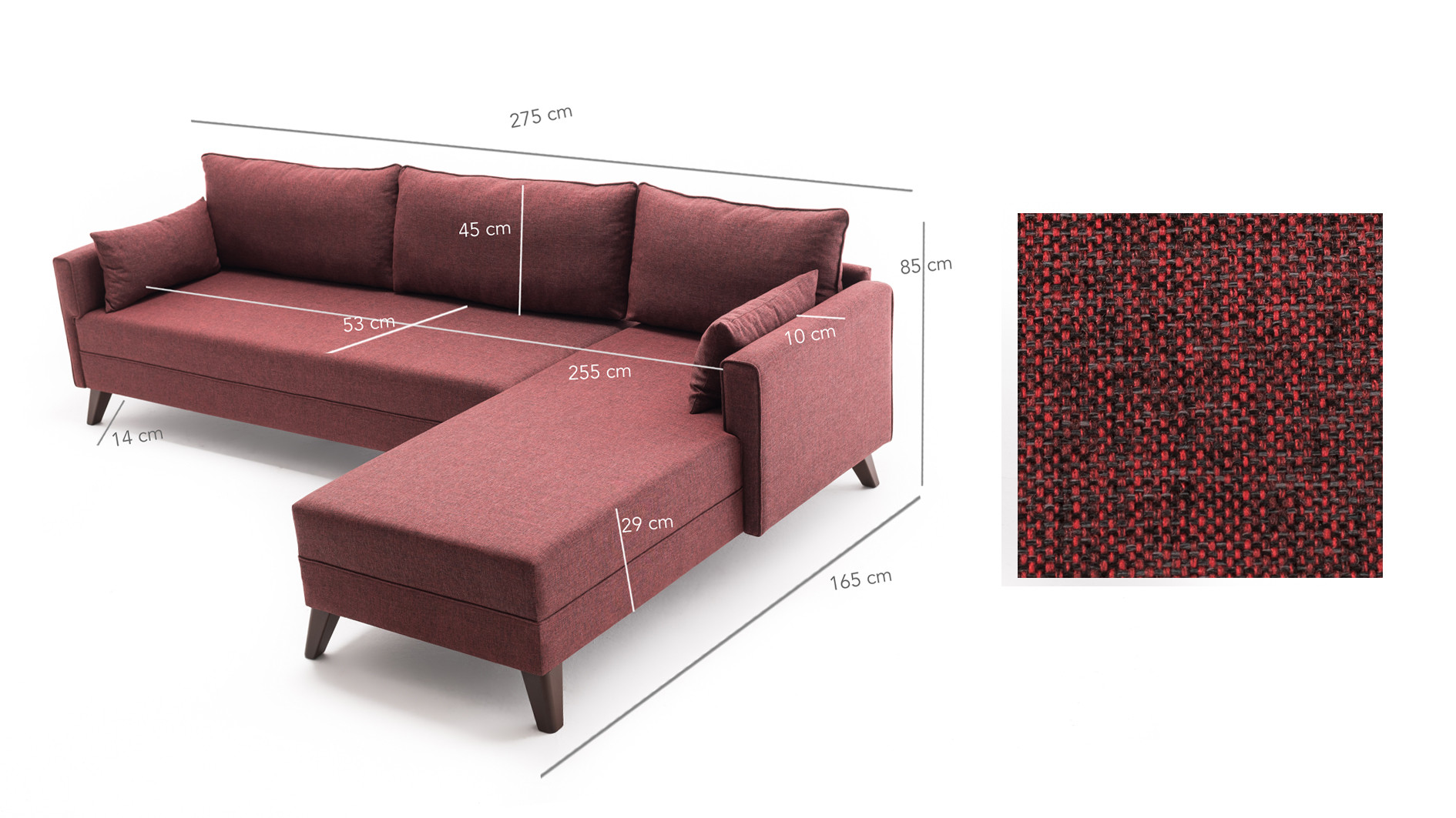 Bella Sofa Récamiere Rechts Rot