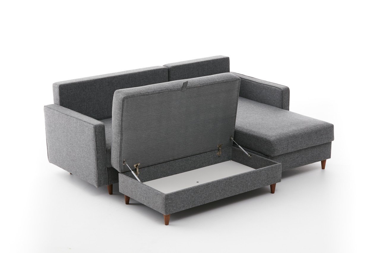 Eva Sofa Récamiere Rechts mit Hocker Grau