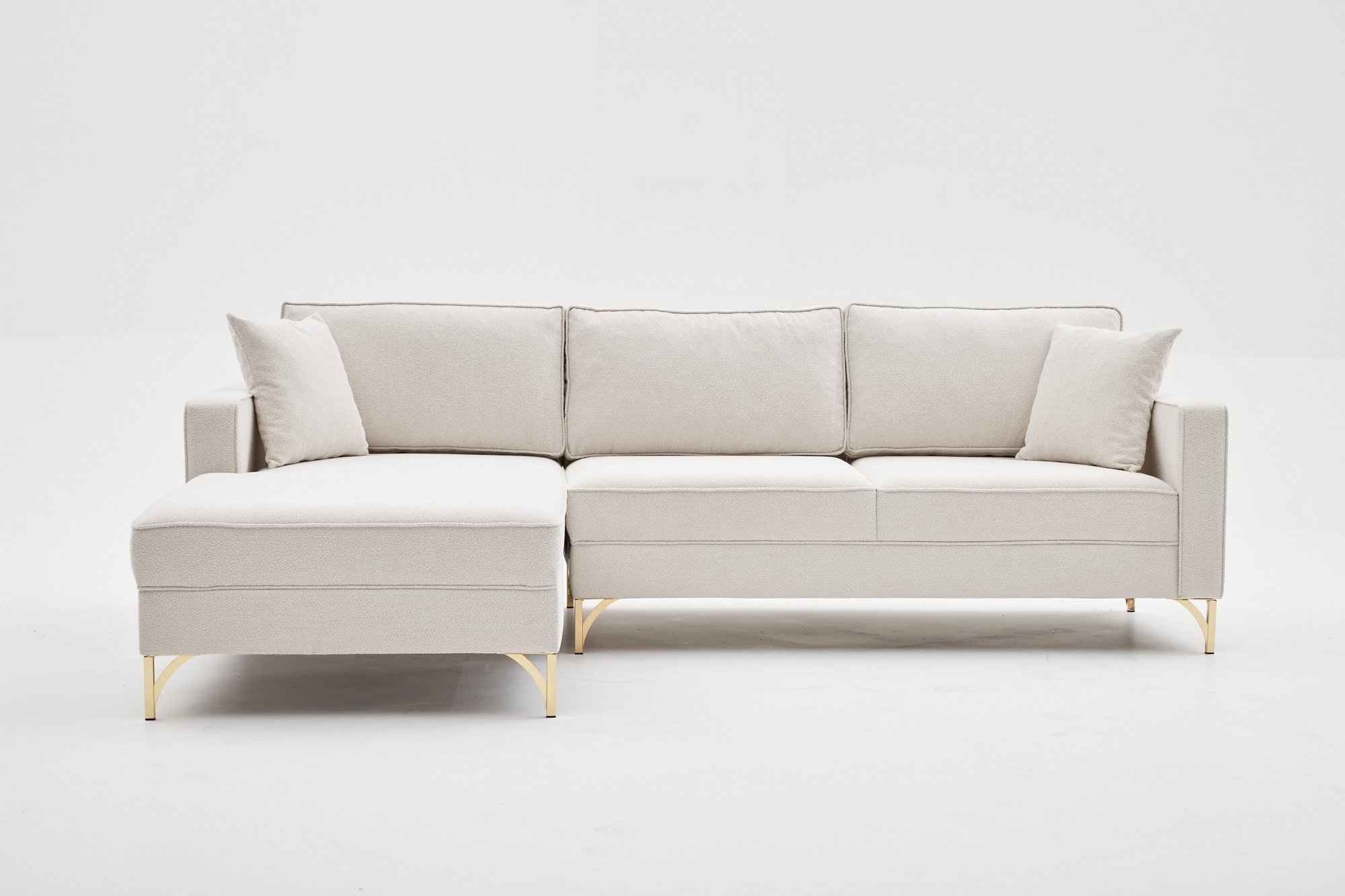 Lima Sofa Chaise Longue Left Cream with golden legs