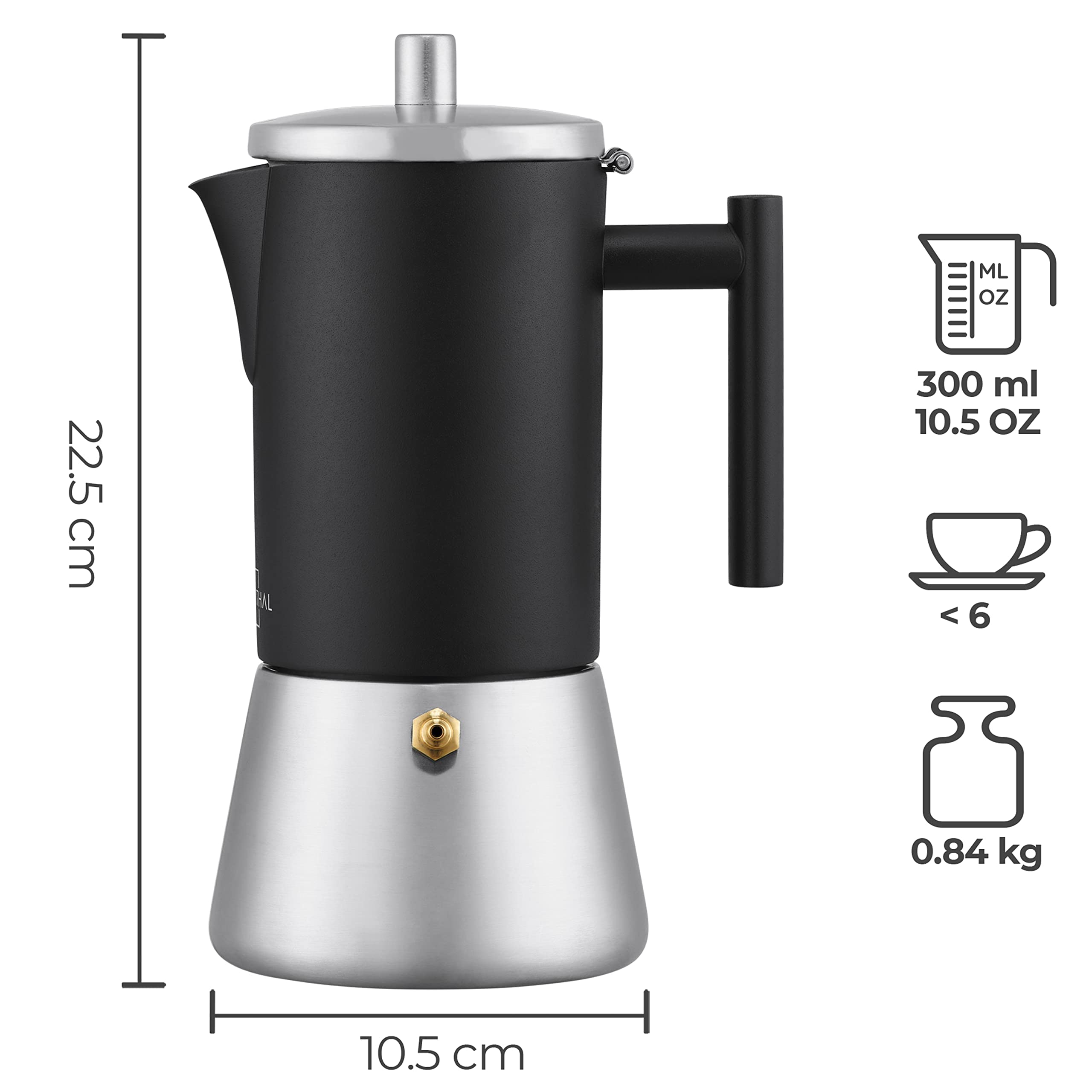 Espressokocher Edelstahl 300 ml Schwarz