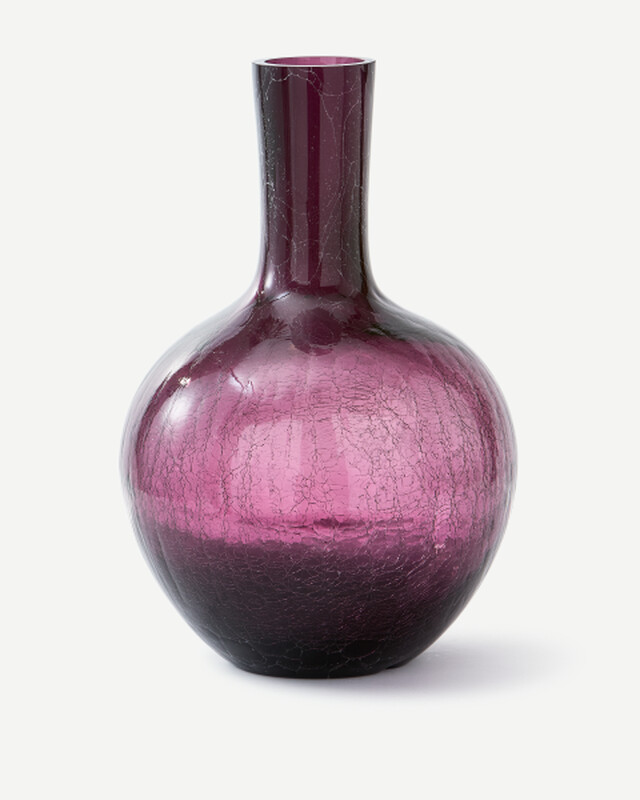 Gecrackelte Kugelvase Glas Dunkellila