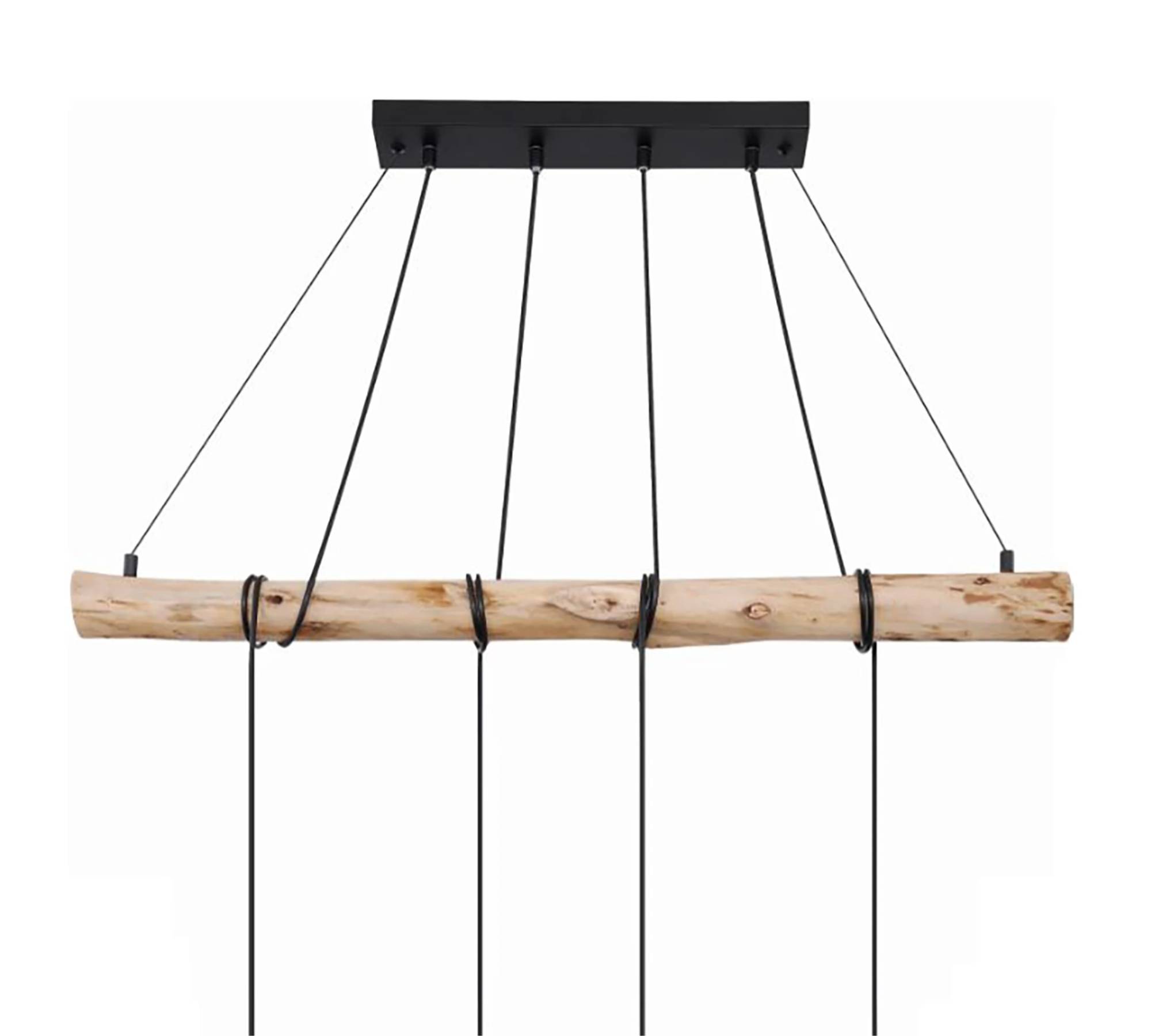 4-flame pendant light Eucalyptus solid wood iron black