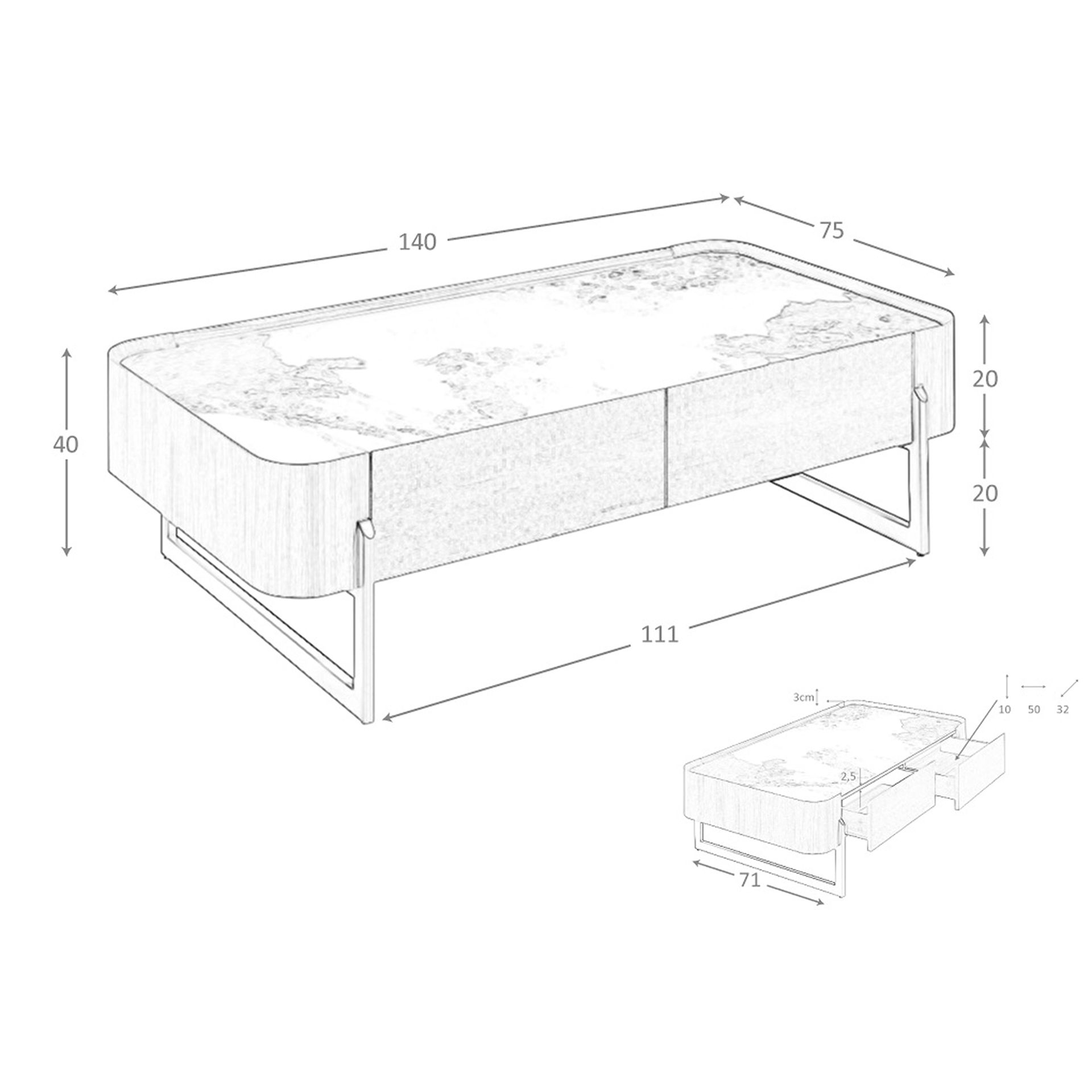 Coffee table 2131 Porcelain marble Brown