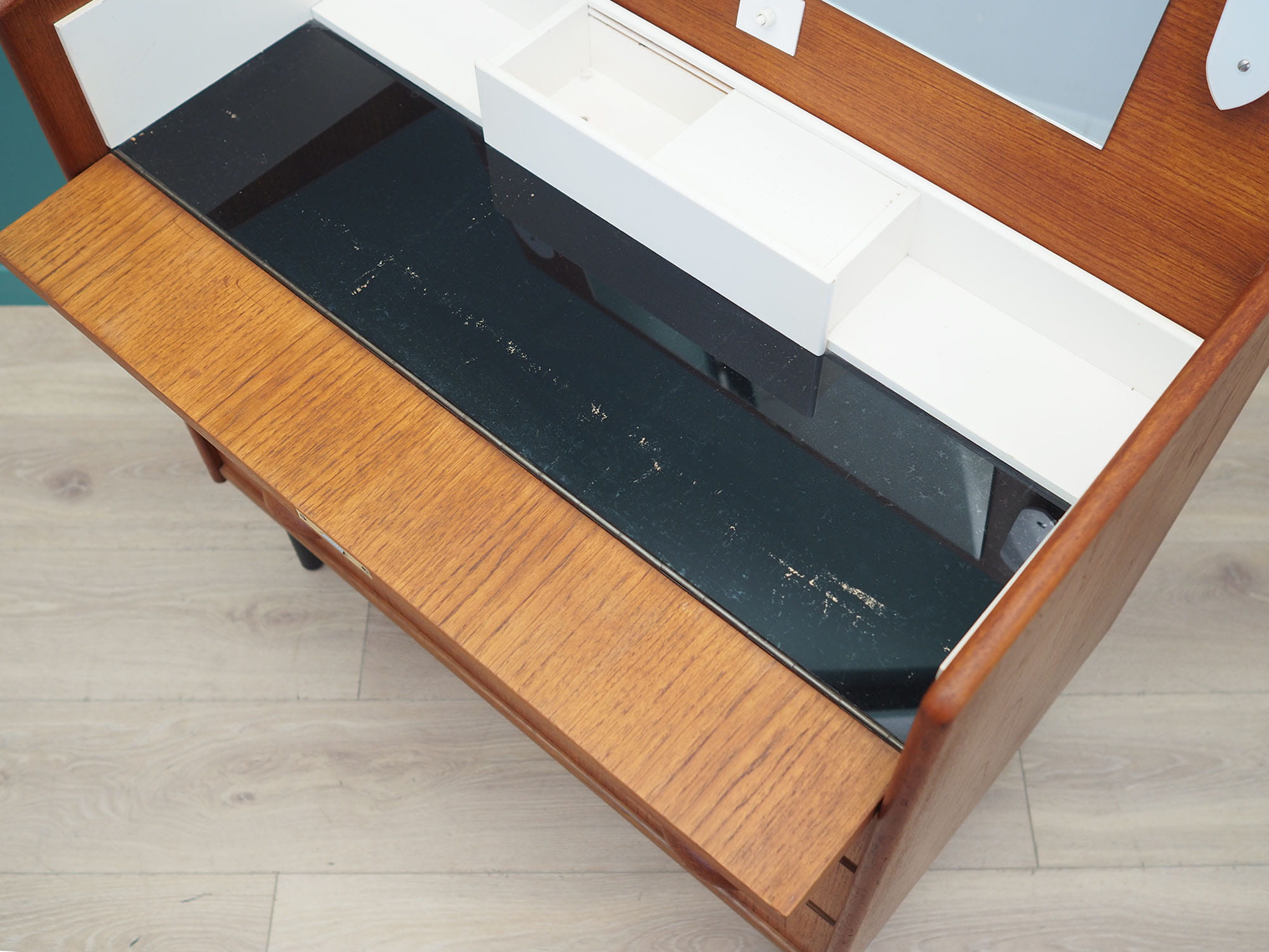 Vintage Schminktisch Teakholz Braun 1960er Jahre