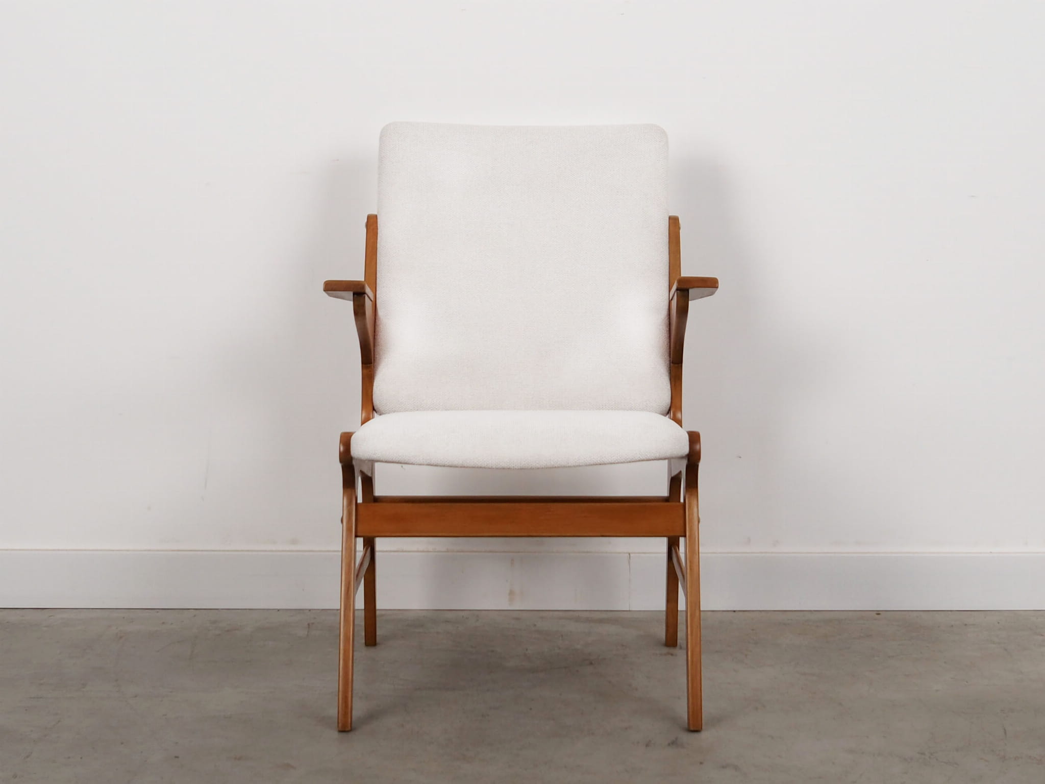 Vintage Sessel Buchenholz Textil Weiß 1960er Jahre