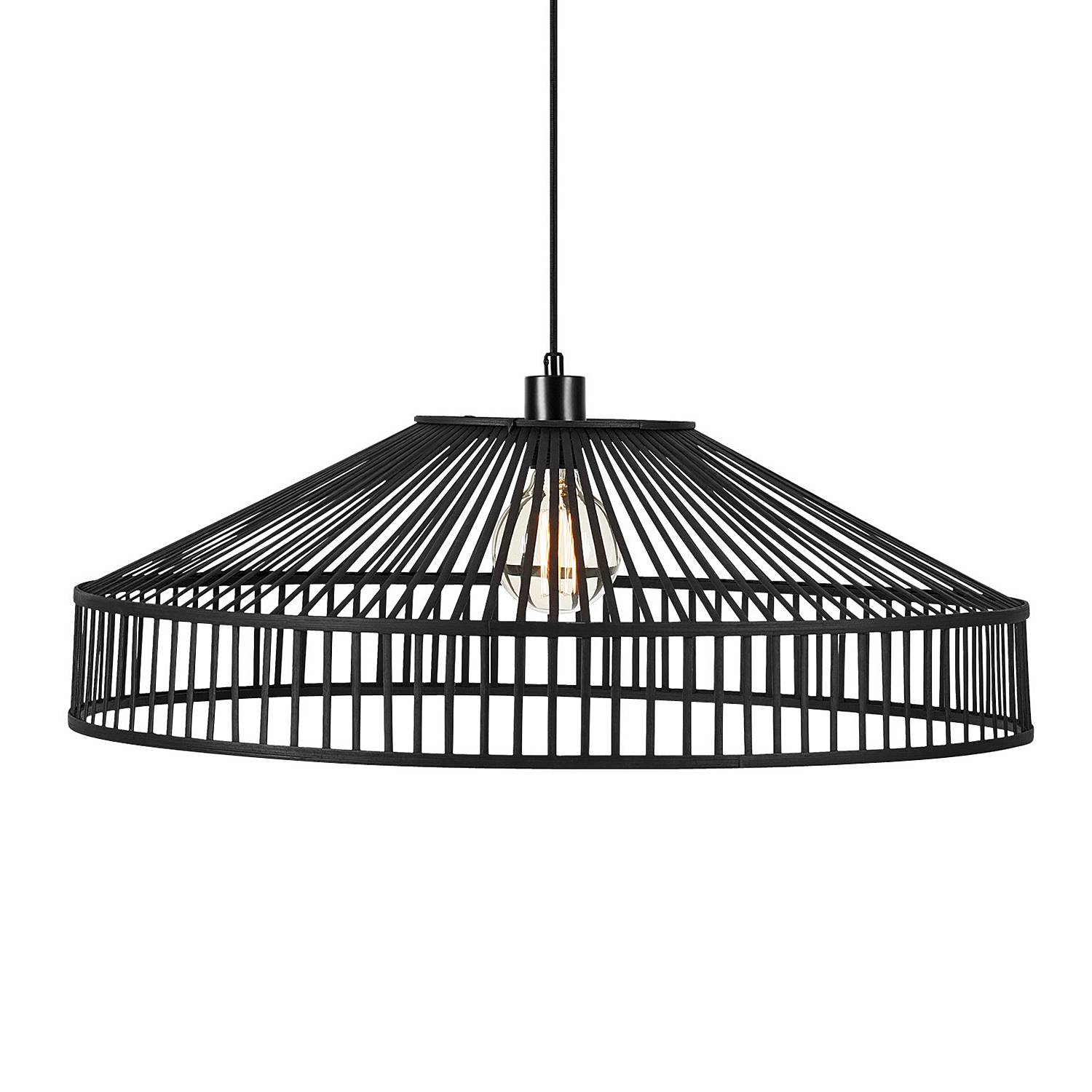 1-Flame Pendant Lamp Tapa Iron Bamboo Black
