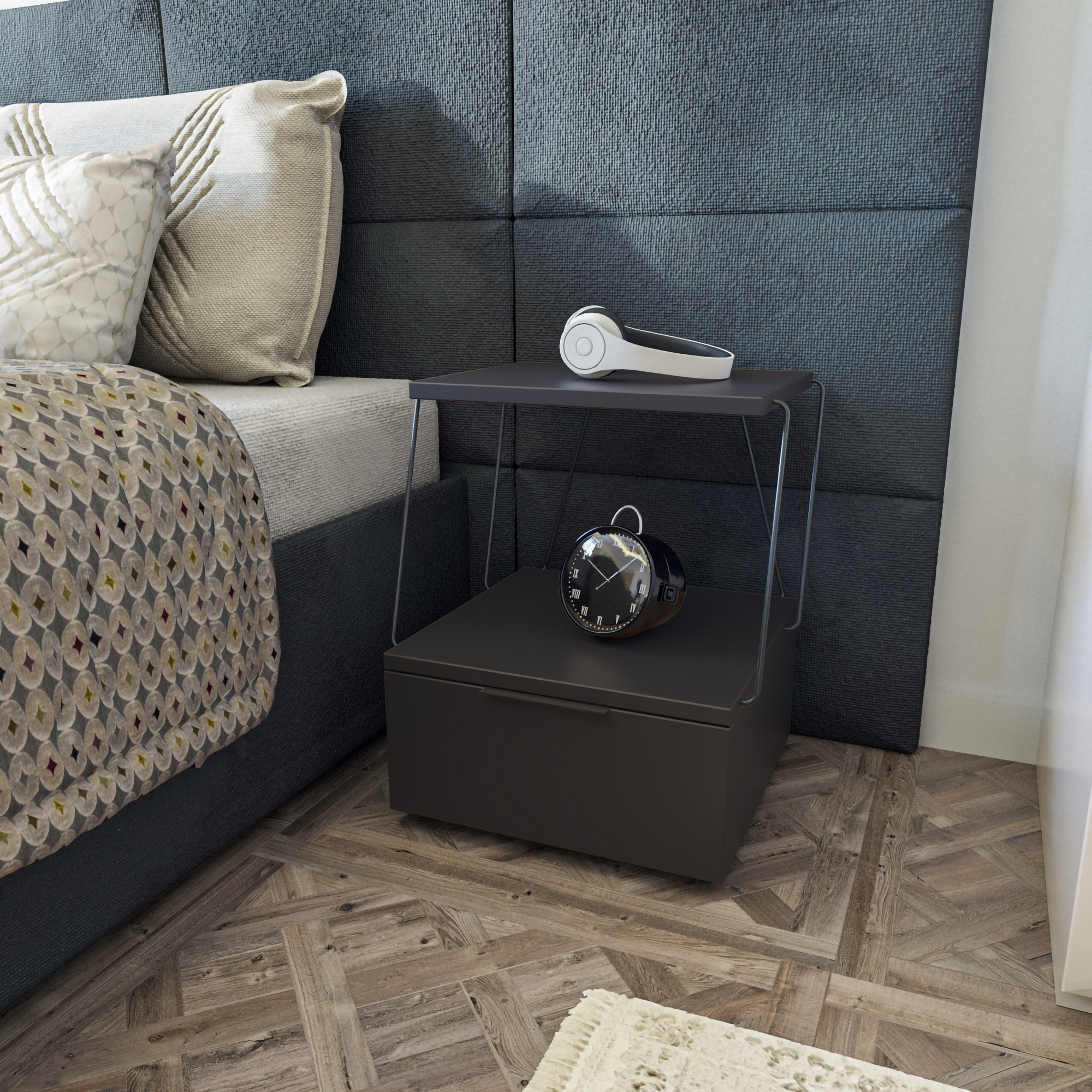 Tekoba Bedside Table Wood Veneer Anthracite