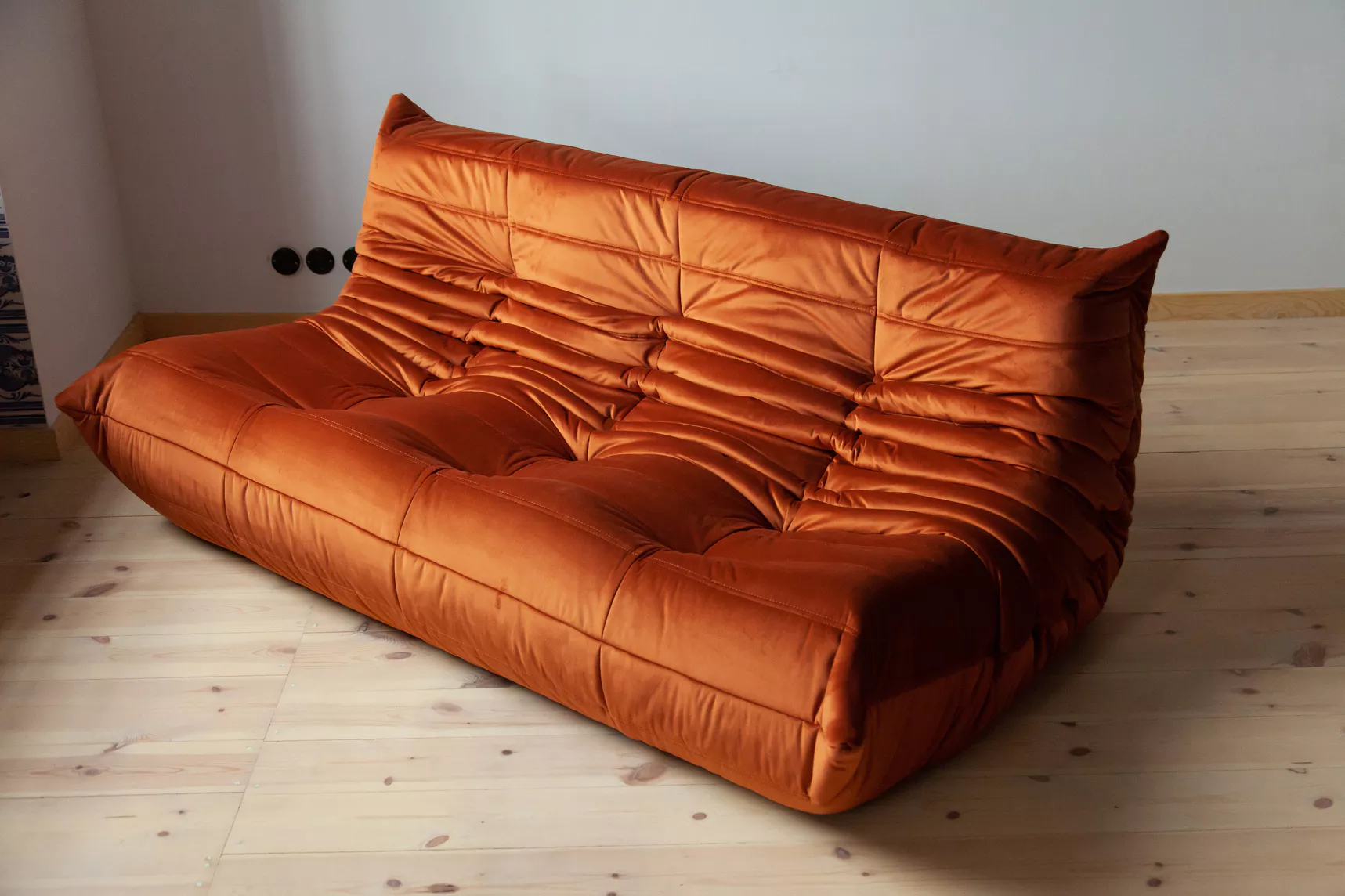 Togo Sofa 3-seater velvet amber-orange