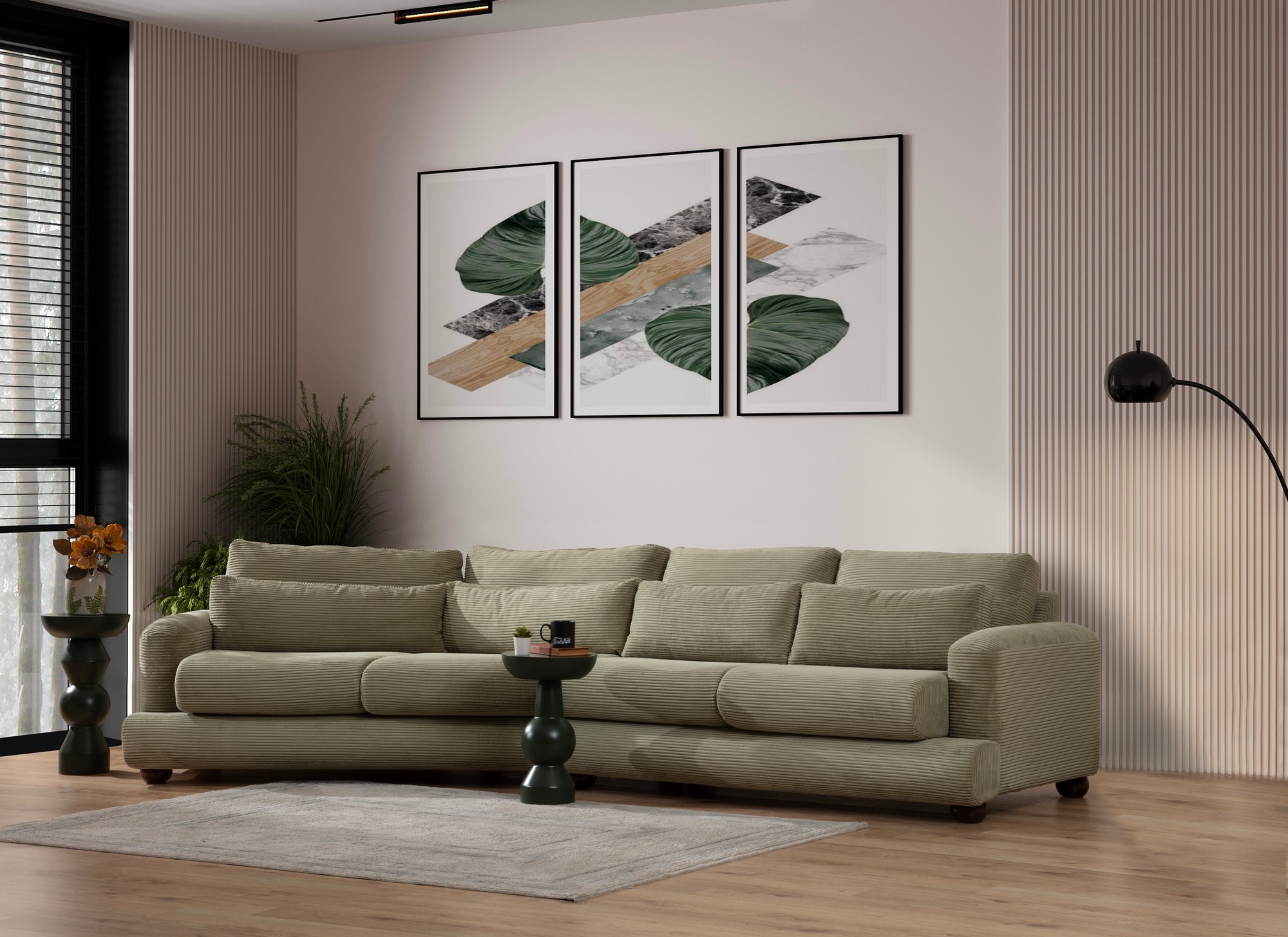 River 4-seater corner sofa left green