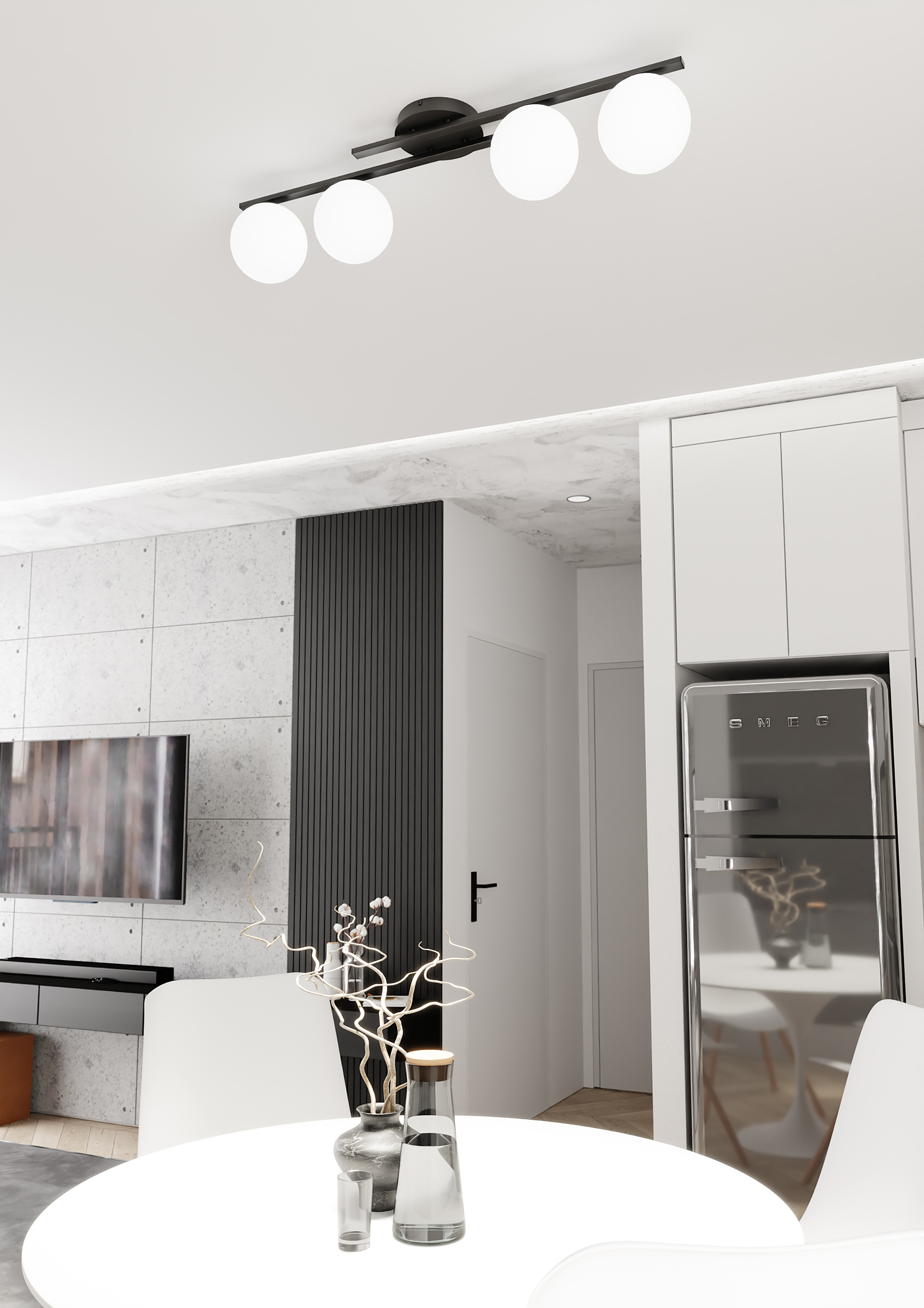 Ceiling Light Cairo 4-Light Steel Opal Glass Black