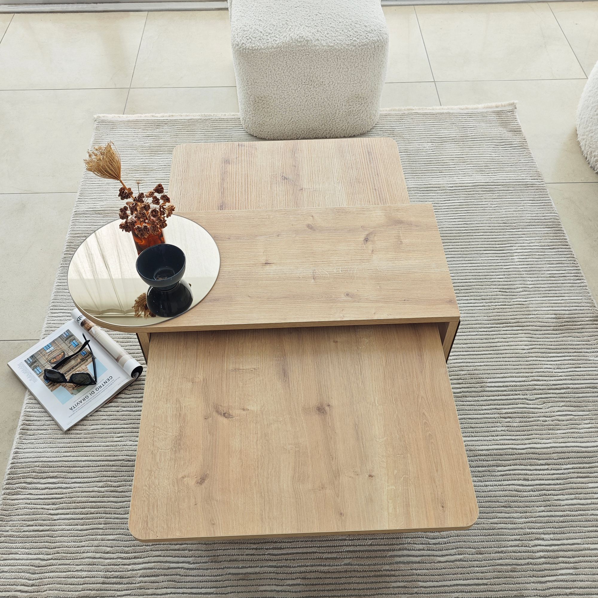 Set di 2 tavolini Luna 2 effetto Rovere Zaffiro