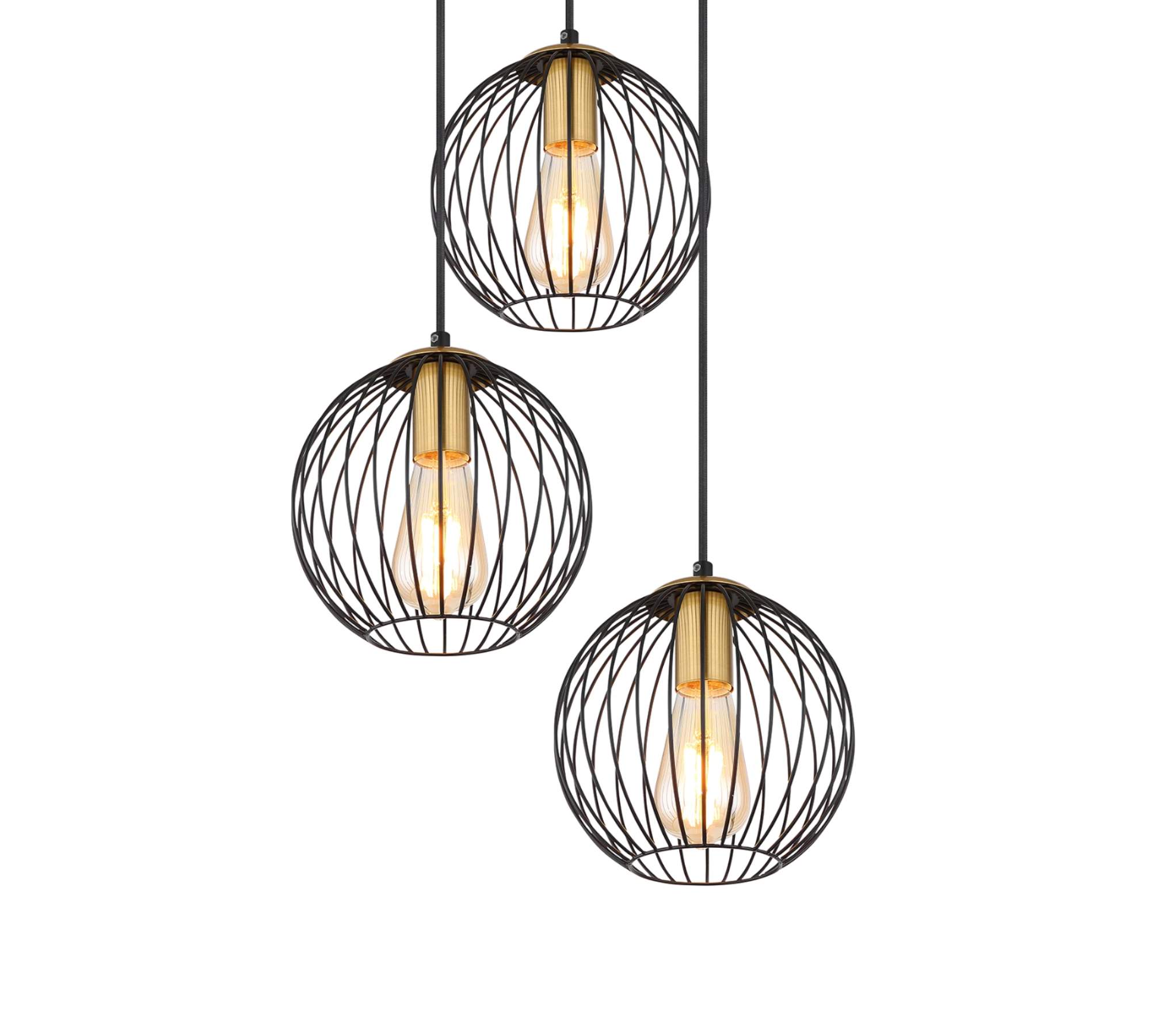 Pendant lamp 3-light metal black gold