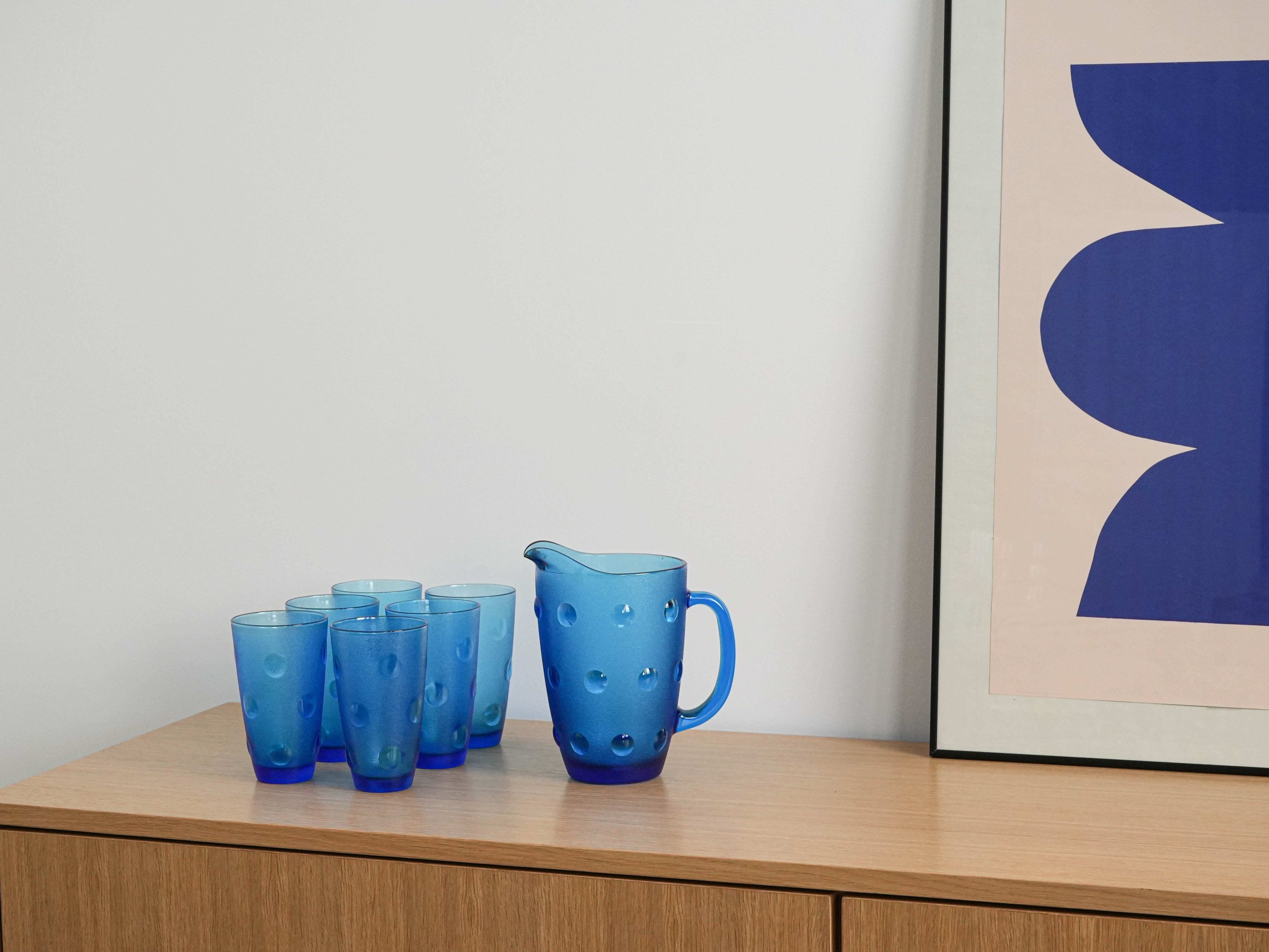 Gläser und Krug-Set Blau 1970er Jahre